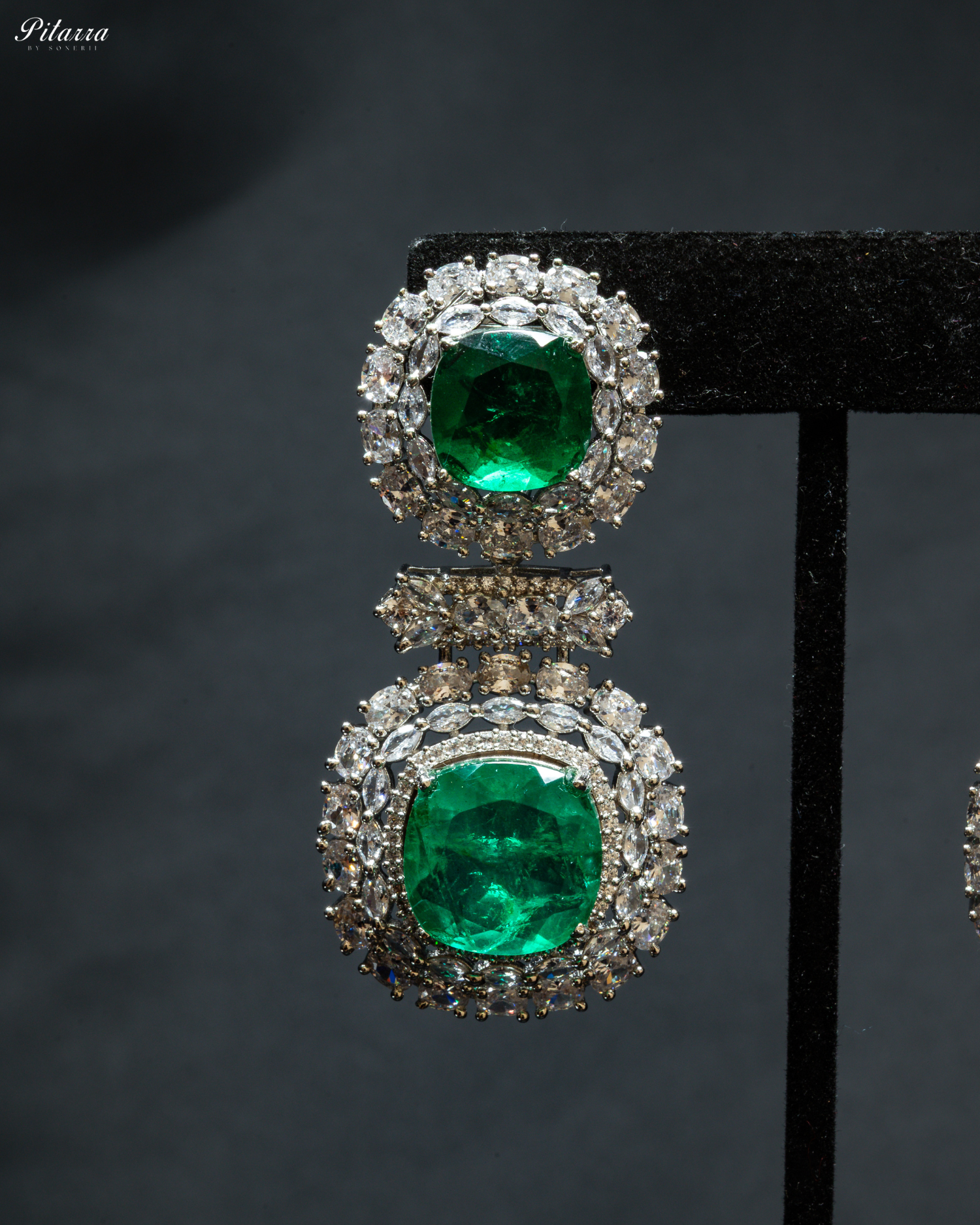 Silver Plated Green CZ Dangler Earring