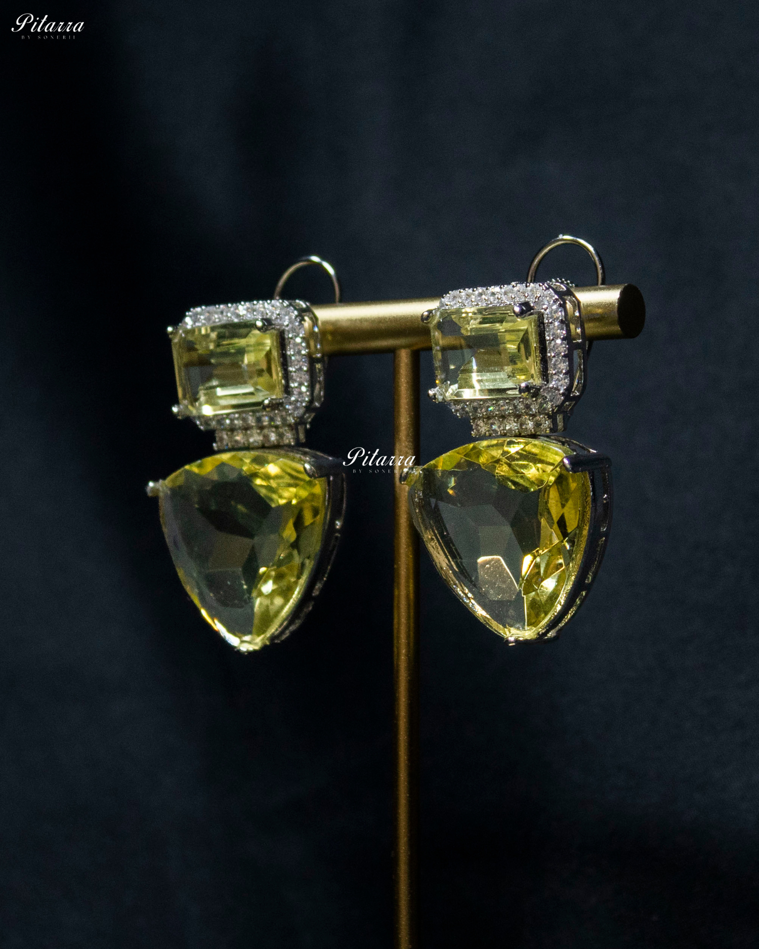 Yellow Stones Crystal Studded Dangler Earrings