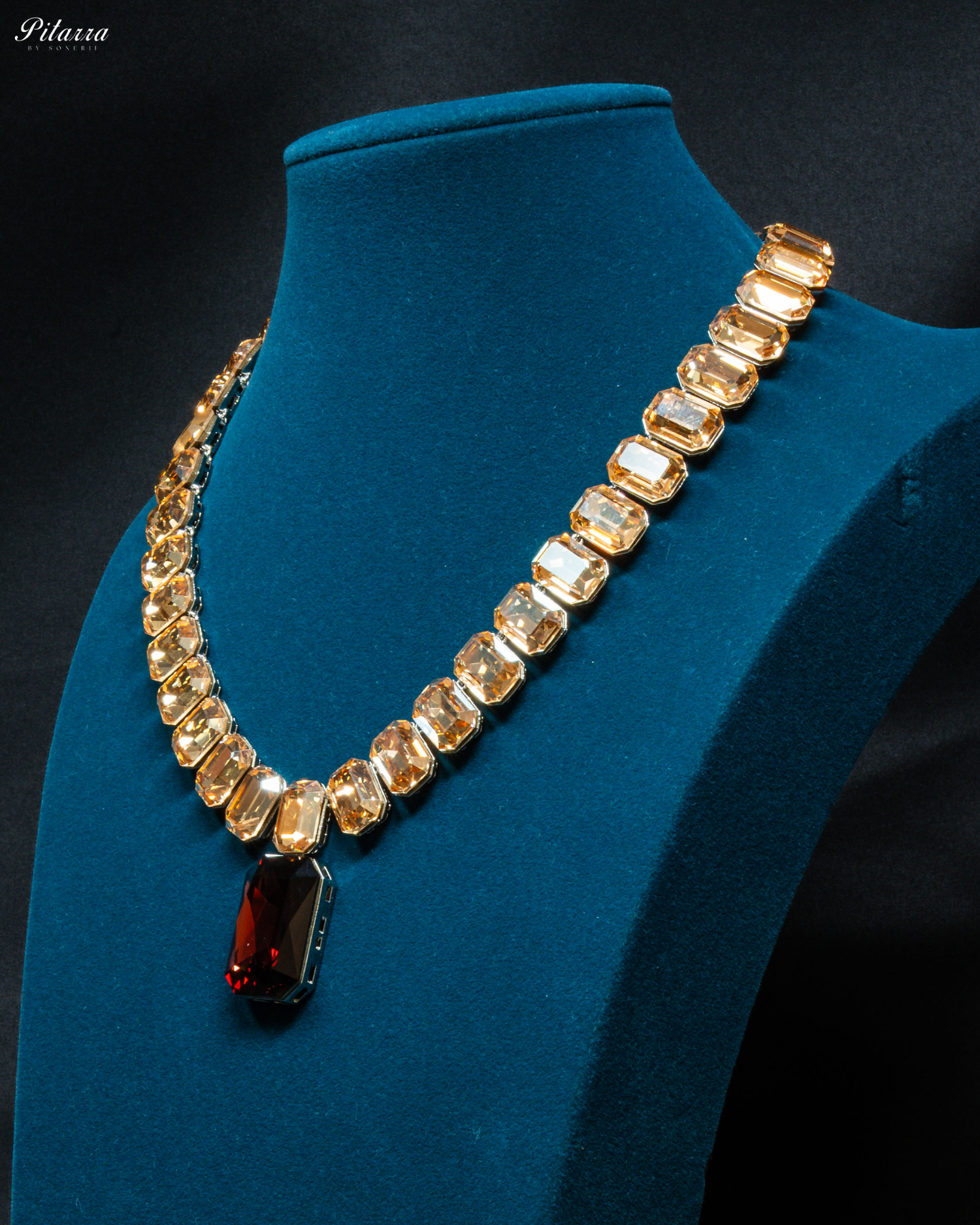 Red Stone Square Yellow Crystal Necklace Set