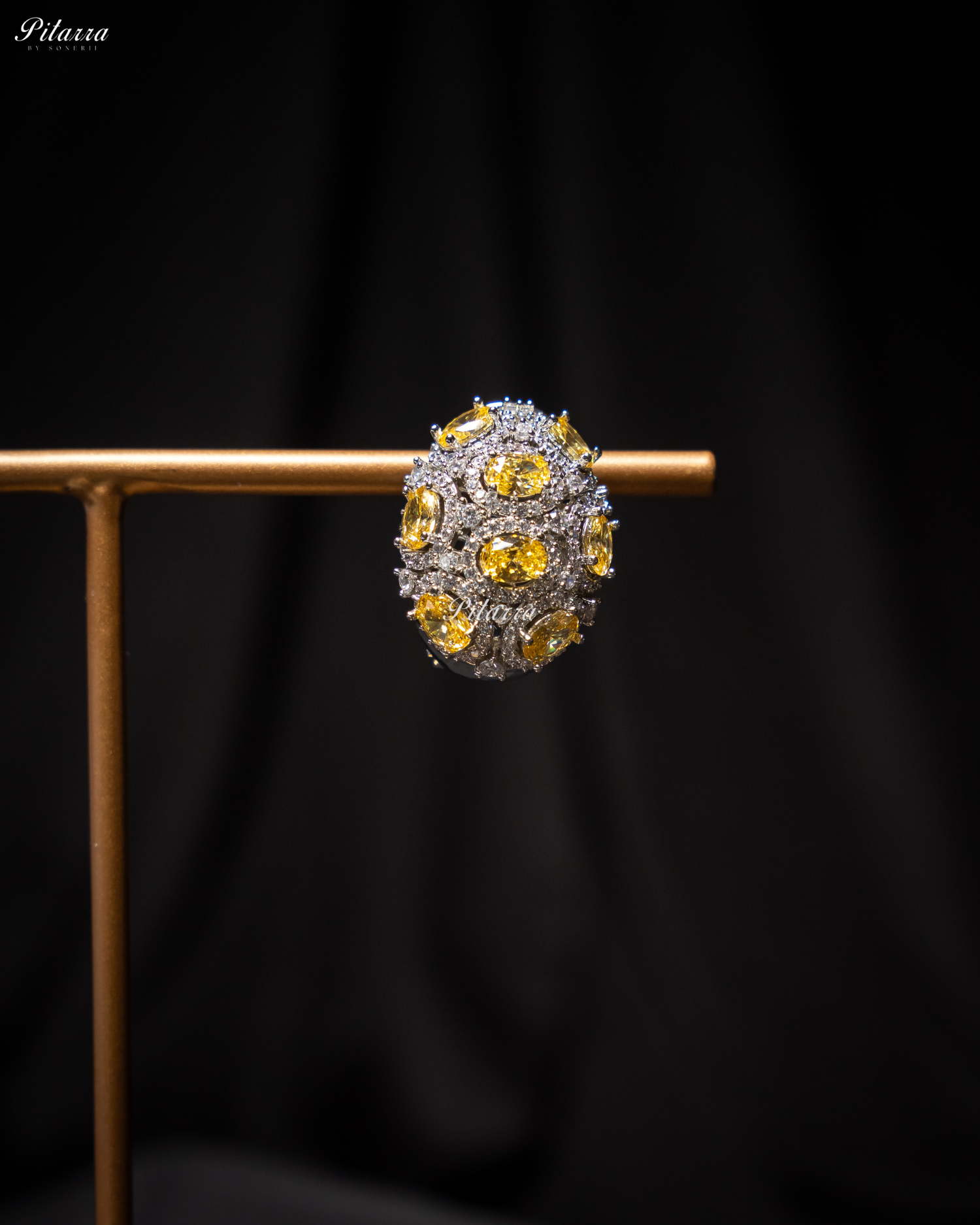 Citrin Stone Golden Crystal Stud Earrings