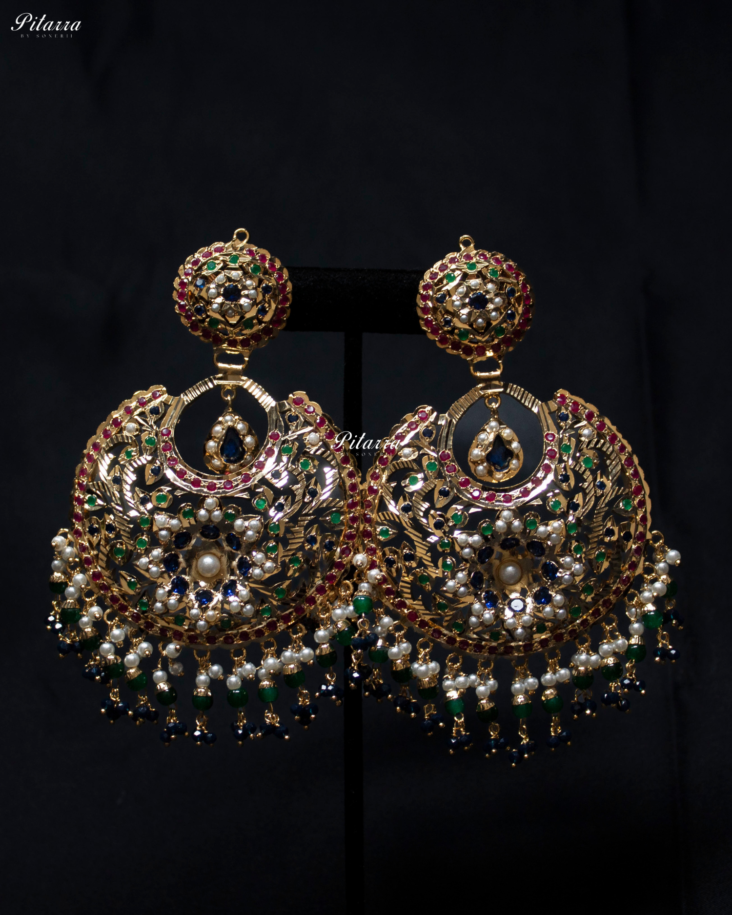 Pink Stone Studded Punjabi Jadau Chandbali Earrings