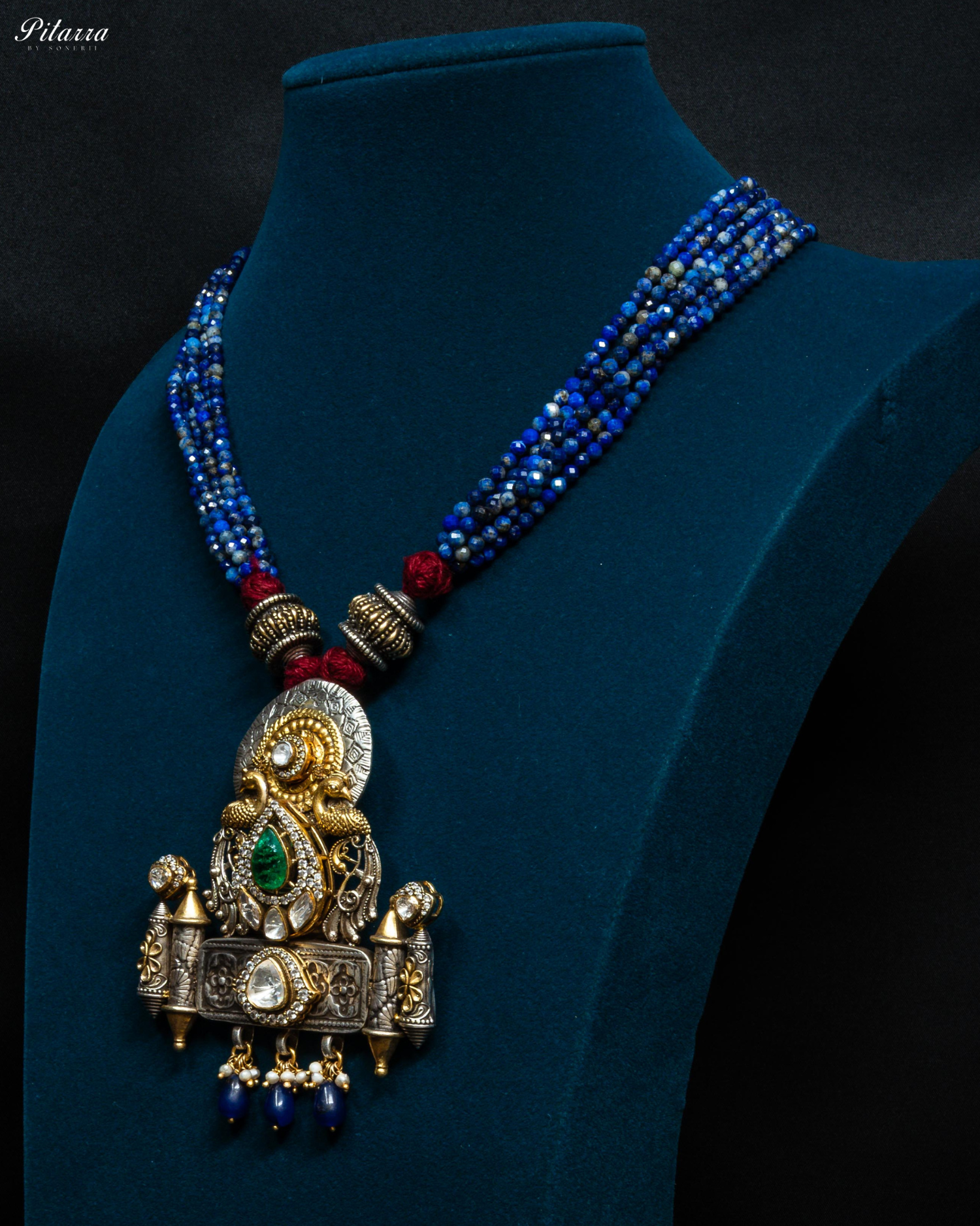 Long Blue Beads 92.5 Silver Neckalace