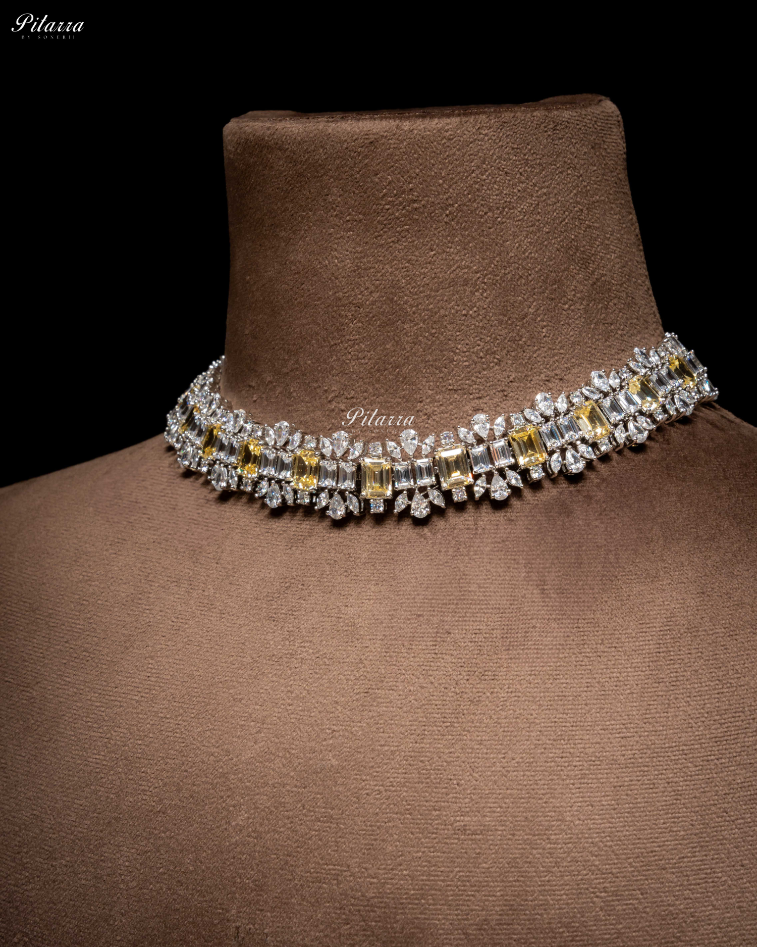 Yellow Stone Silver Plated CZ Necklace Set