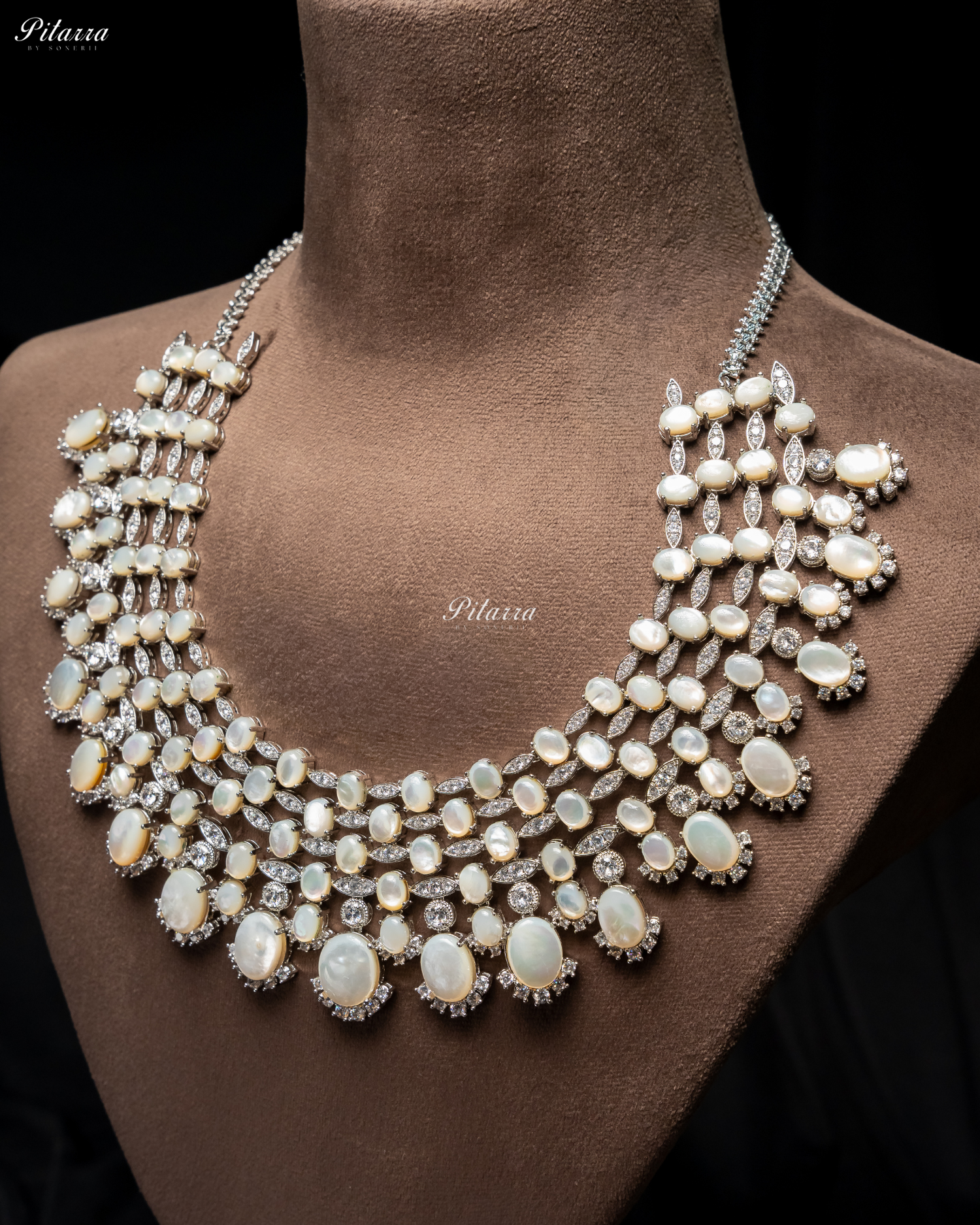 White Stone Silver Multi Layer CZ Necklace Set