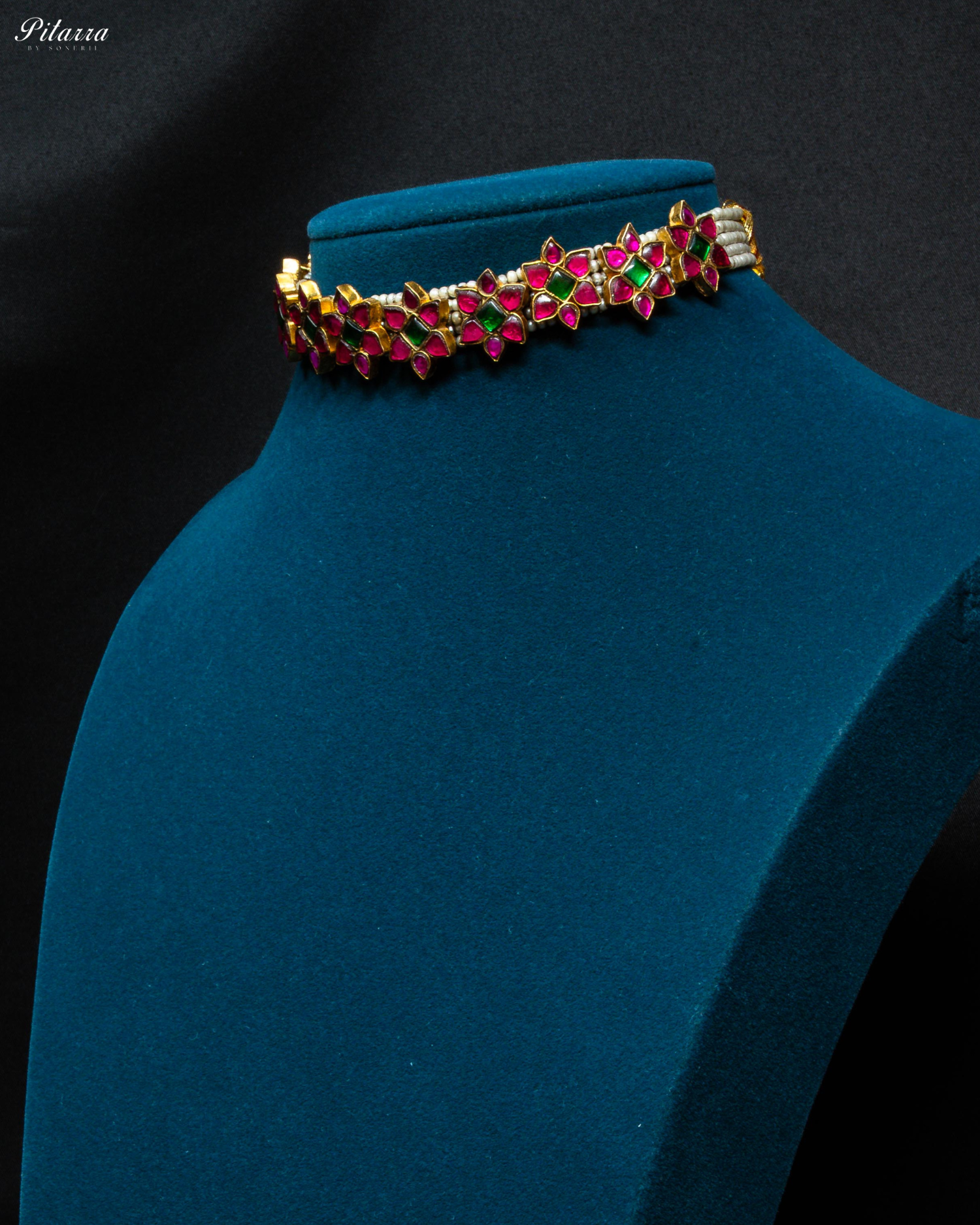Pink Flower Gold Plated Kundan Choker Set