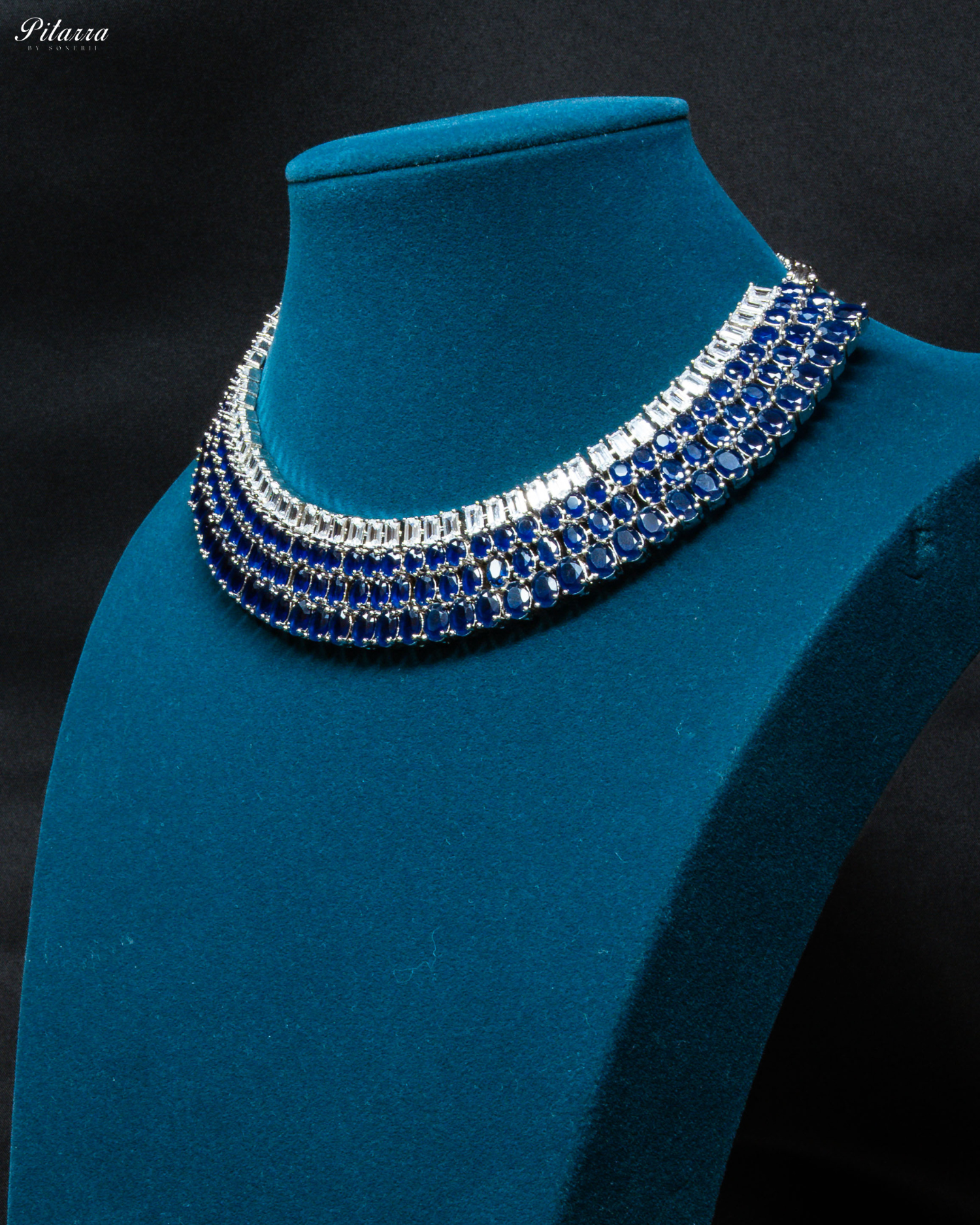Blue Silver CZ Necklace Set