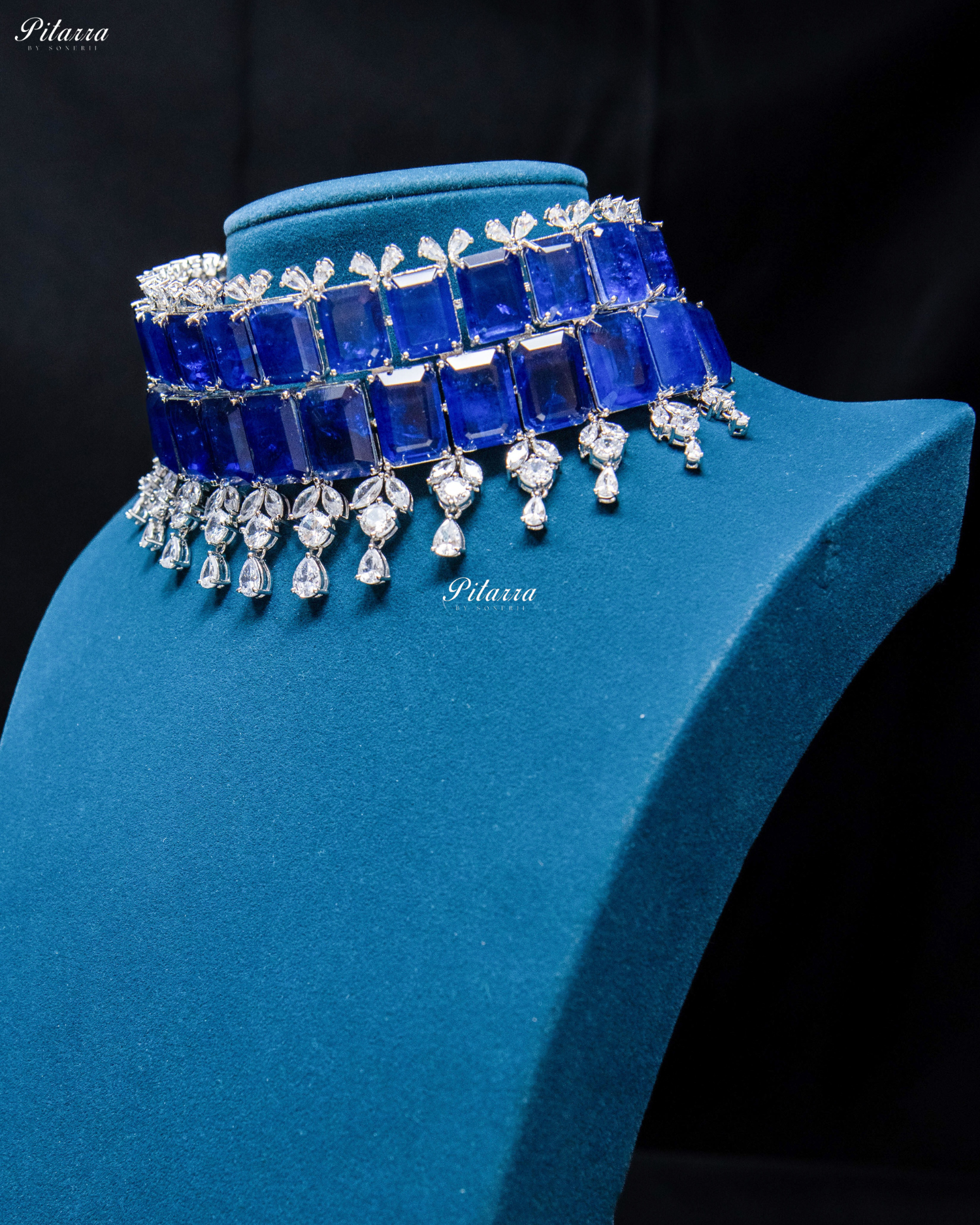 Square Blue Doublet Statement Choker Necklace Set