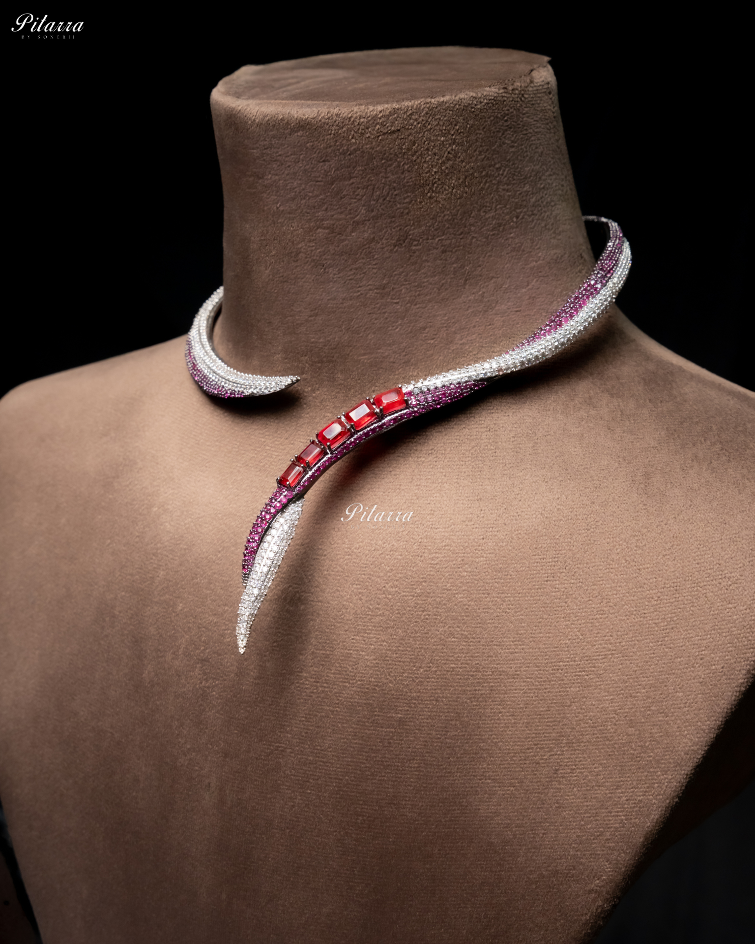 Red Stone Sleek CZ Choker Statement Necklace Set