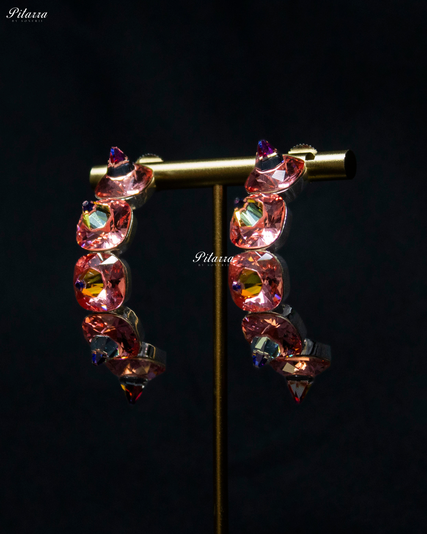 Red Stone Pyramid Cut Crystal Dangle Earrings