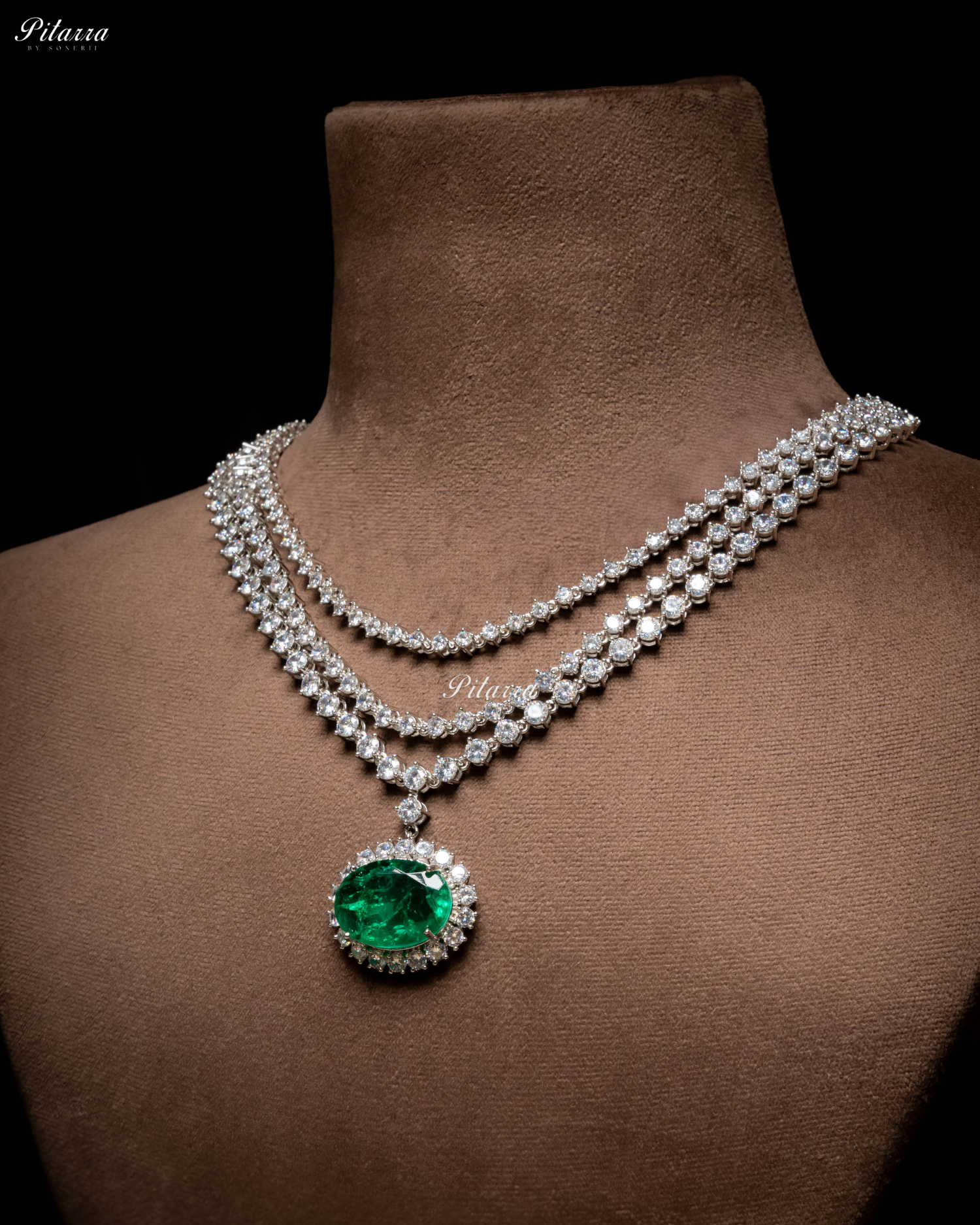 Emerald Stone Cubic Zirconia Silver Necklace Set