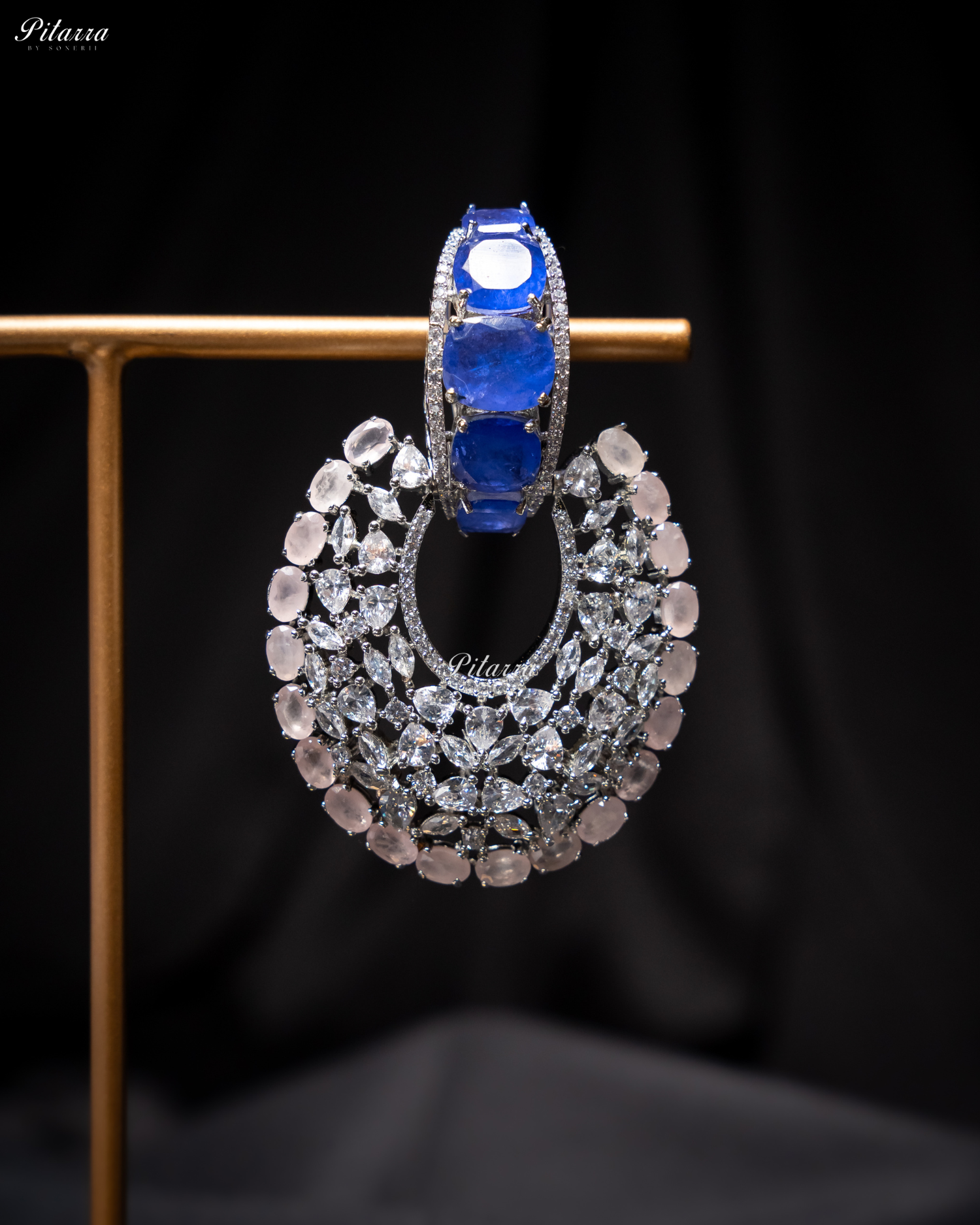 Blue Stone White Layer Cubic Zirconia Dangler Earrings