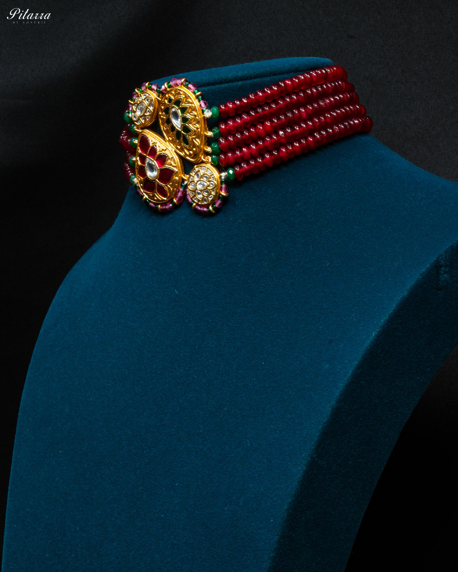 Ruby Red Pearls Kundan Choker Set