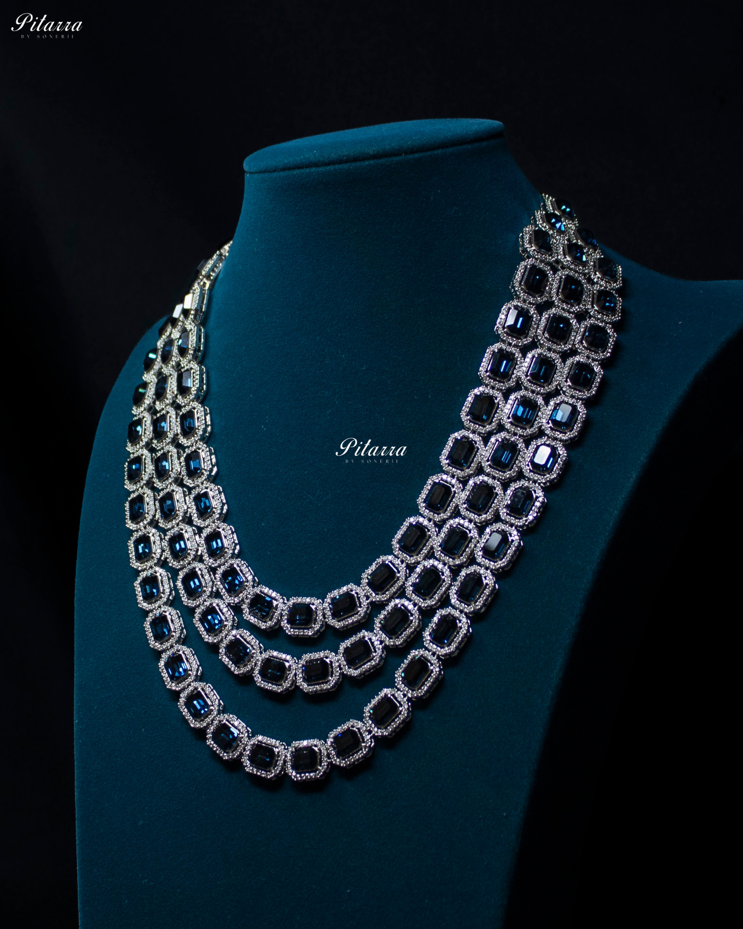 Multi Layer Sapphire Rectangle Crystal Necklace Set