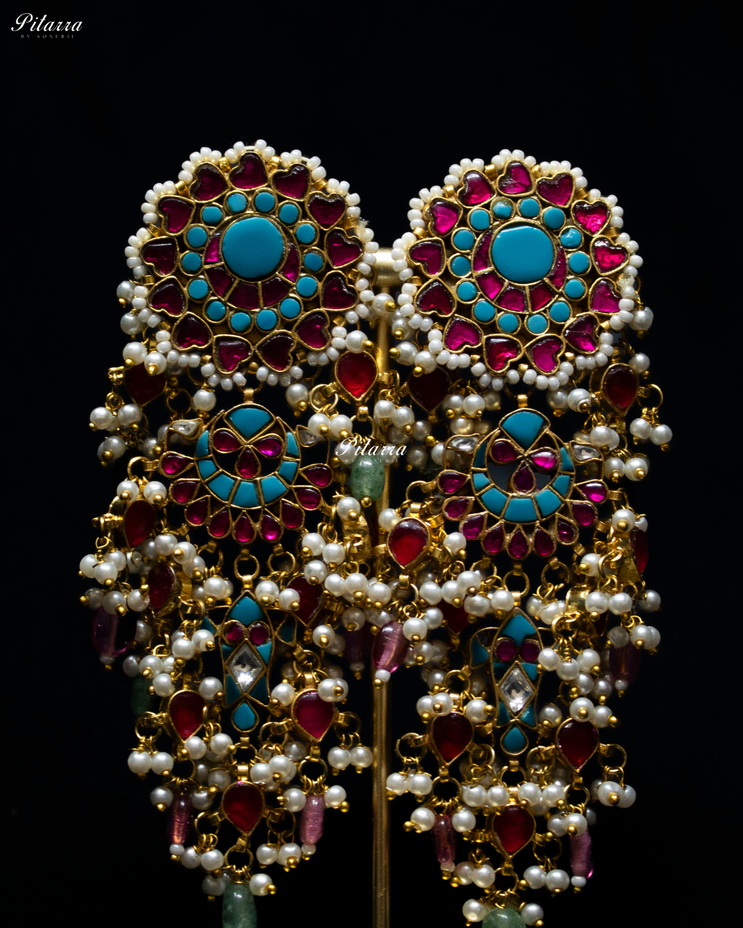 Multicolor Gold Jadau Traditional Kundan Earrings