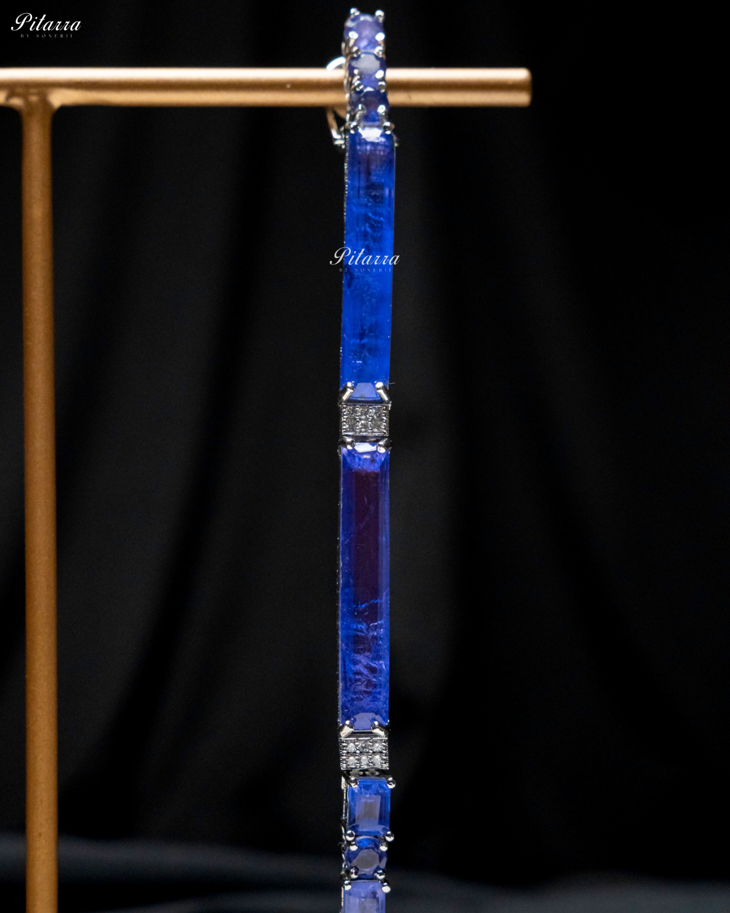 Blue Stone Linear Long Doublet Drop Earrings