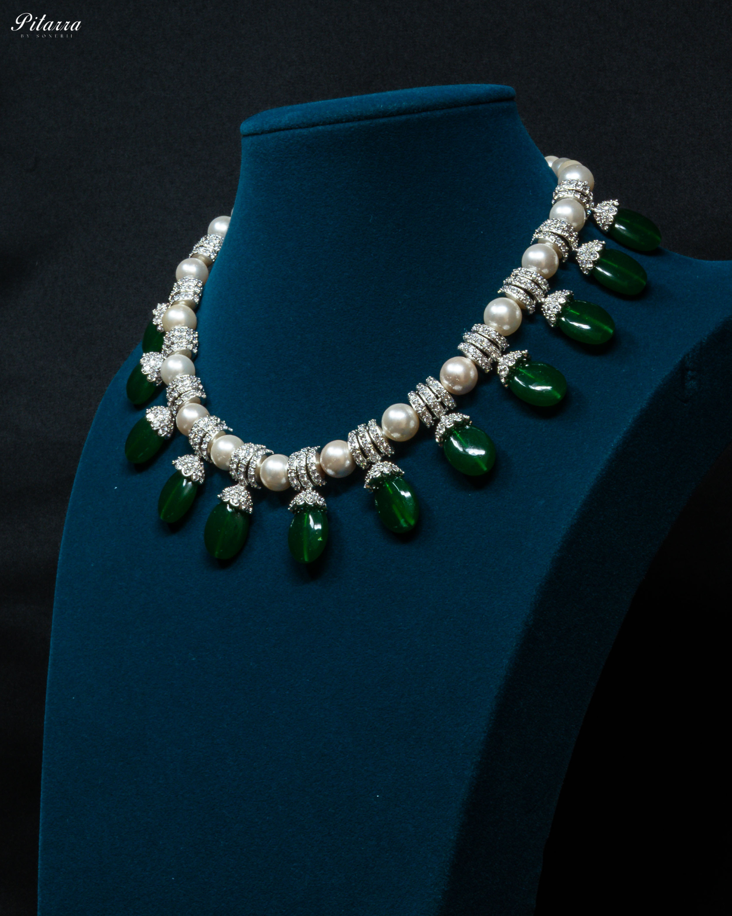 Emerald Green Drop Pearl Necklace Set
