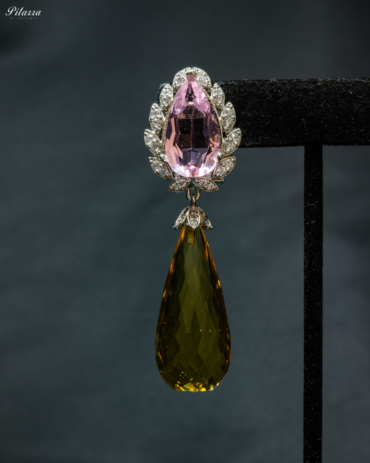Silver Finish Peach and Yellow CZ Drop Earrings
