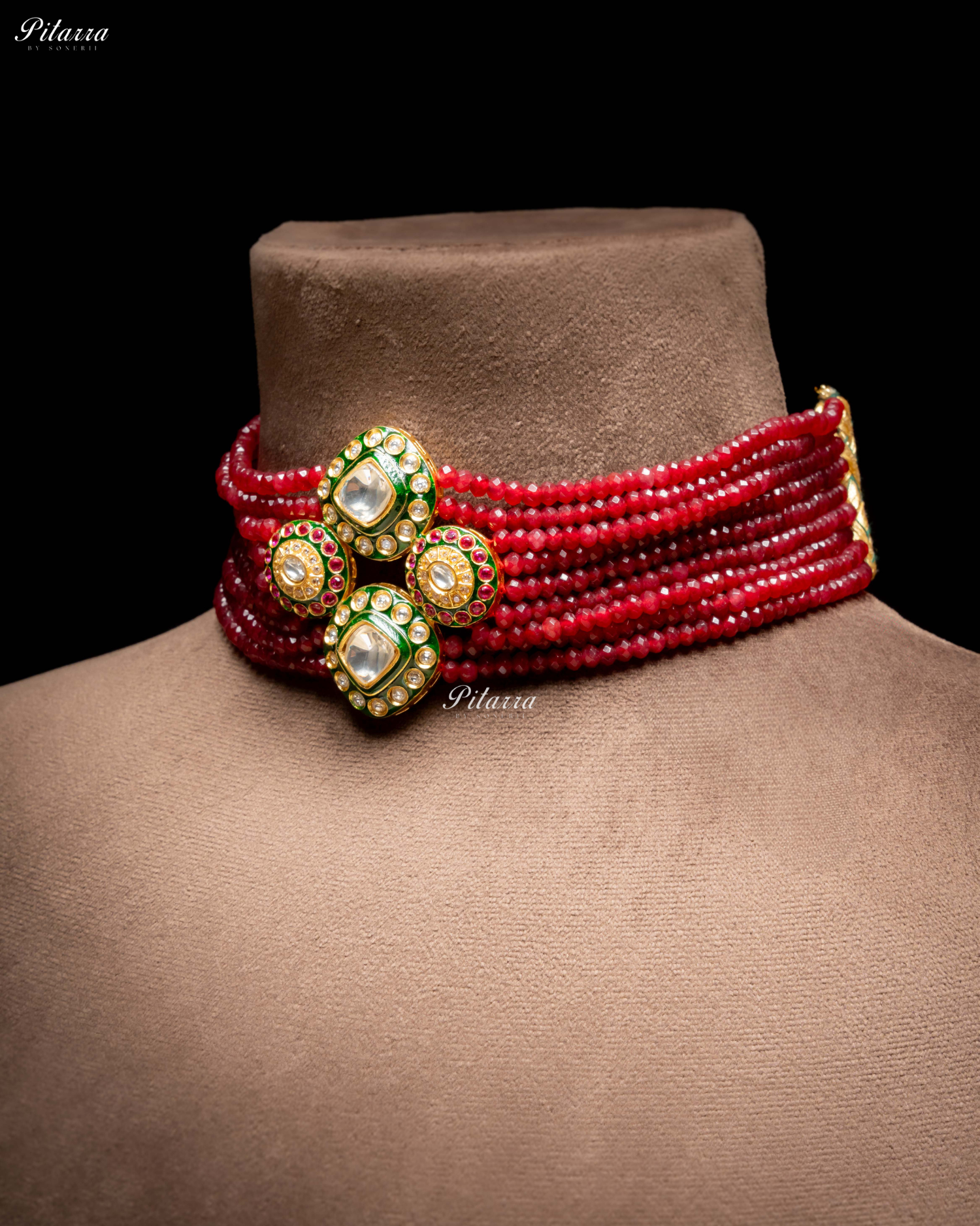 Red Beads Handmade Kundan Choker Set