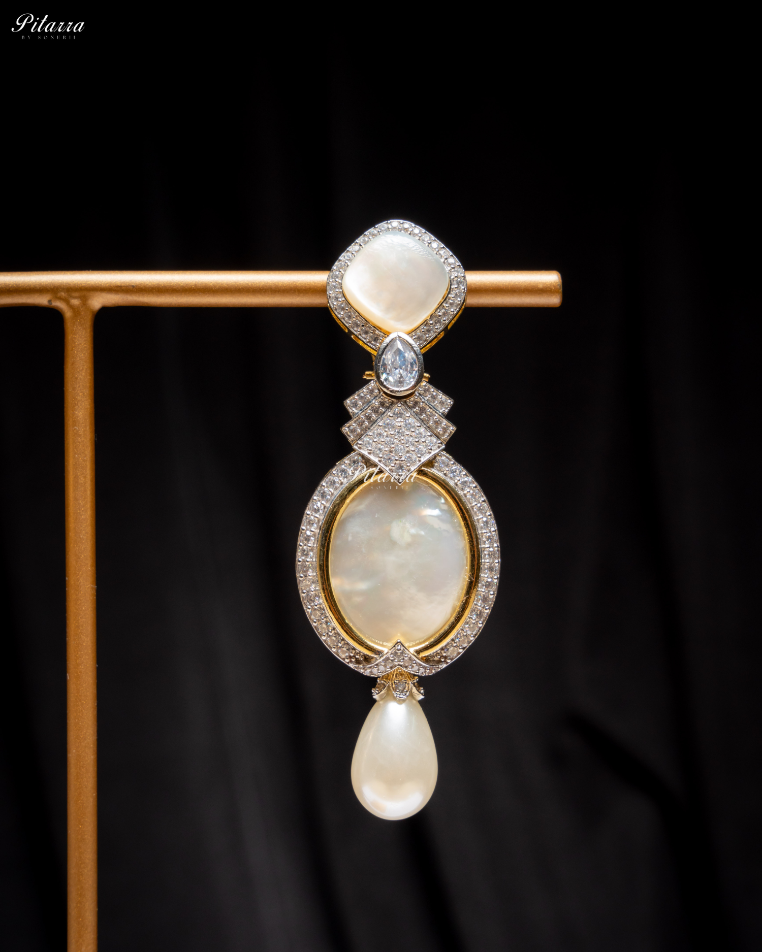 White Stone Pearl Silver CZ Dangler Earrings