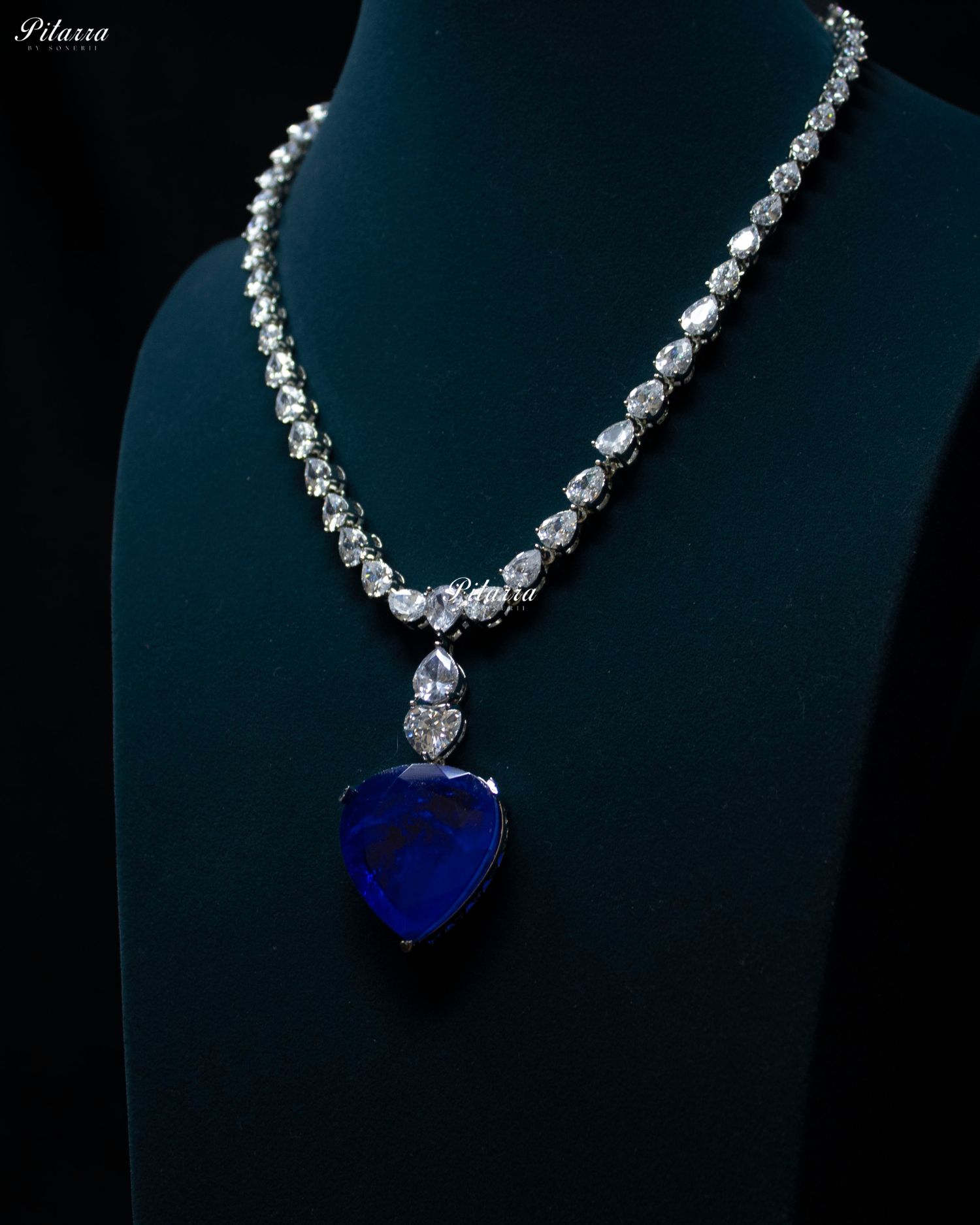Blue Drop Stone Centred CZ Necklace Set