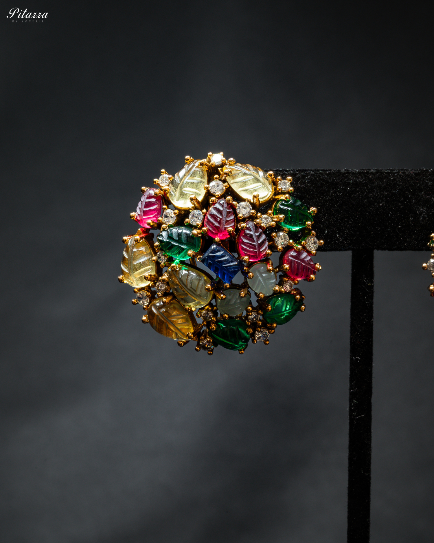 Multi Coloured Floral Kundan Stud Earrings