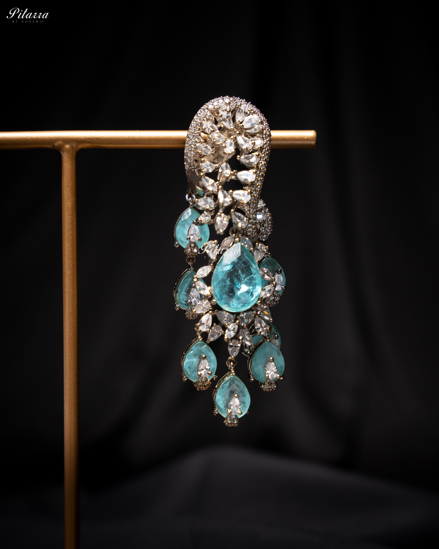 Piscine Blue Silver Polish CZ Crystal Dangler Earrings