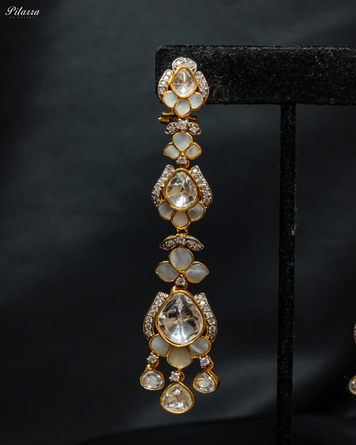 Flower Top Long Polki Kundan Earrings