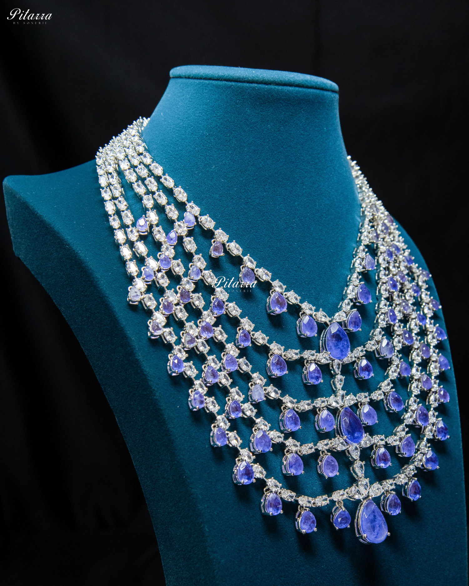 Five Layer Blue CZ Stone Studded Crystal Necklace Set