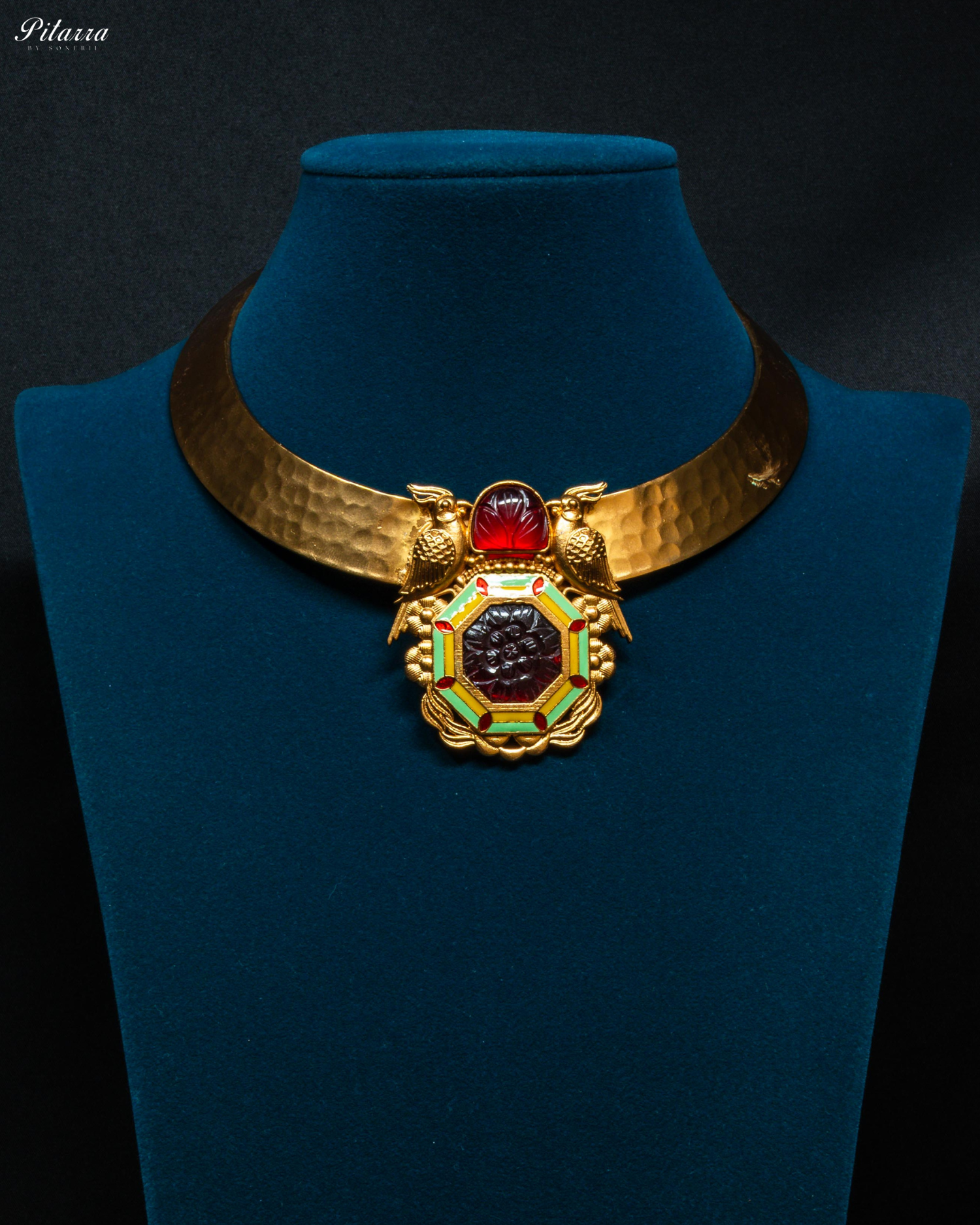 Gold Finish Red Stone Kundan Necklace Set