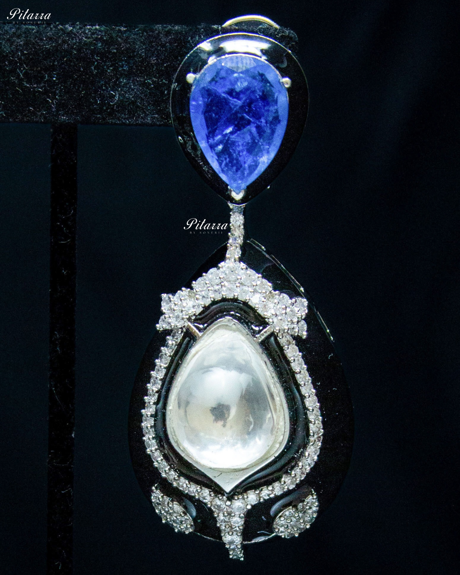 Blue Stone Crystal Drop Dangler Earrings