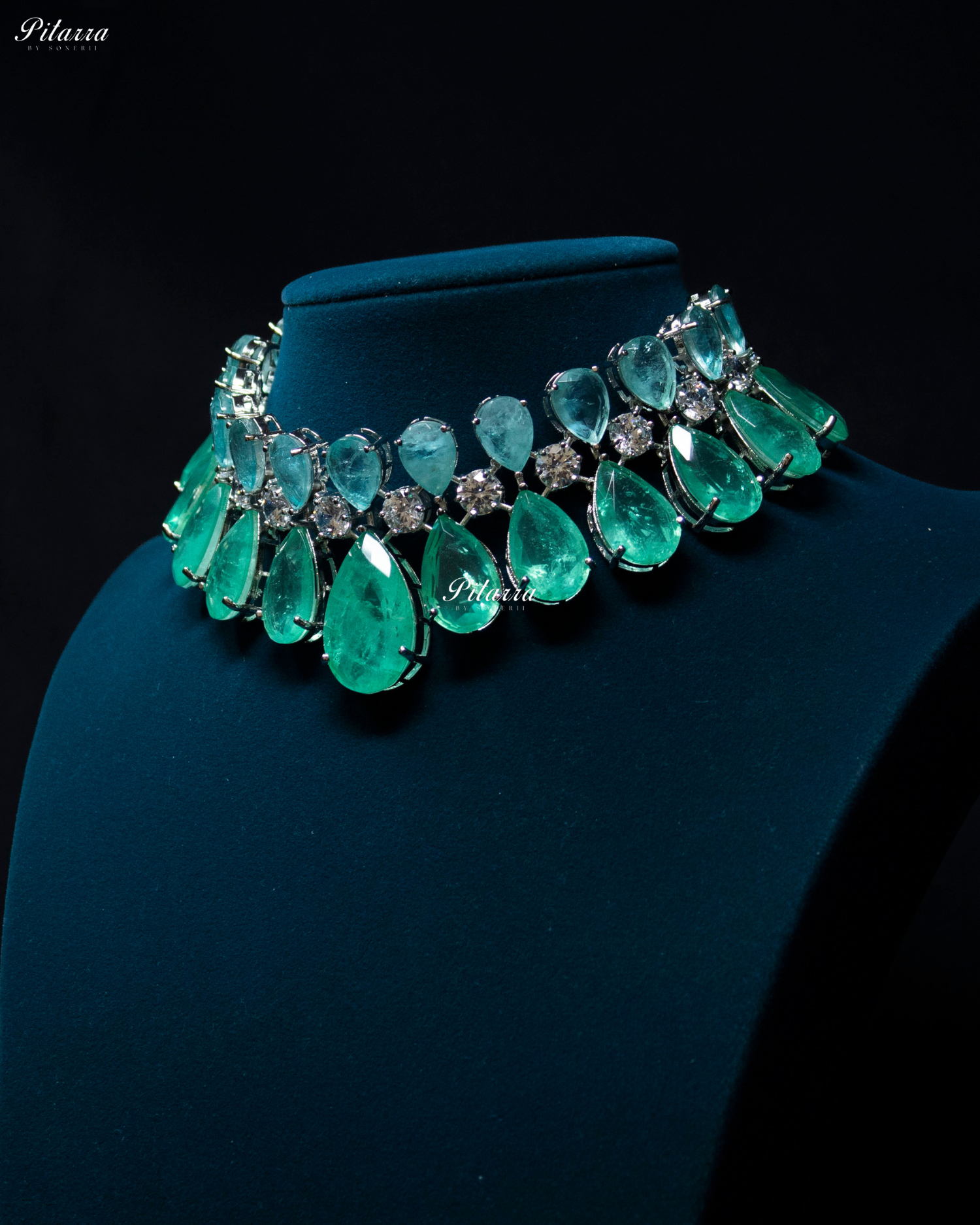 Two Tone Tear Drop Shaped Crystal Necklace Set