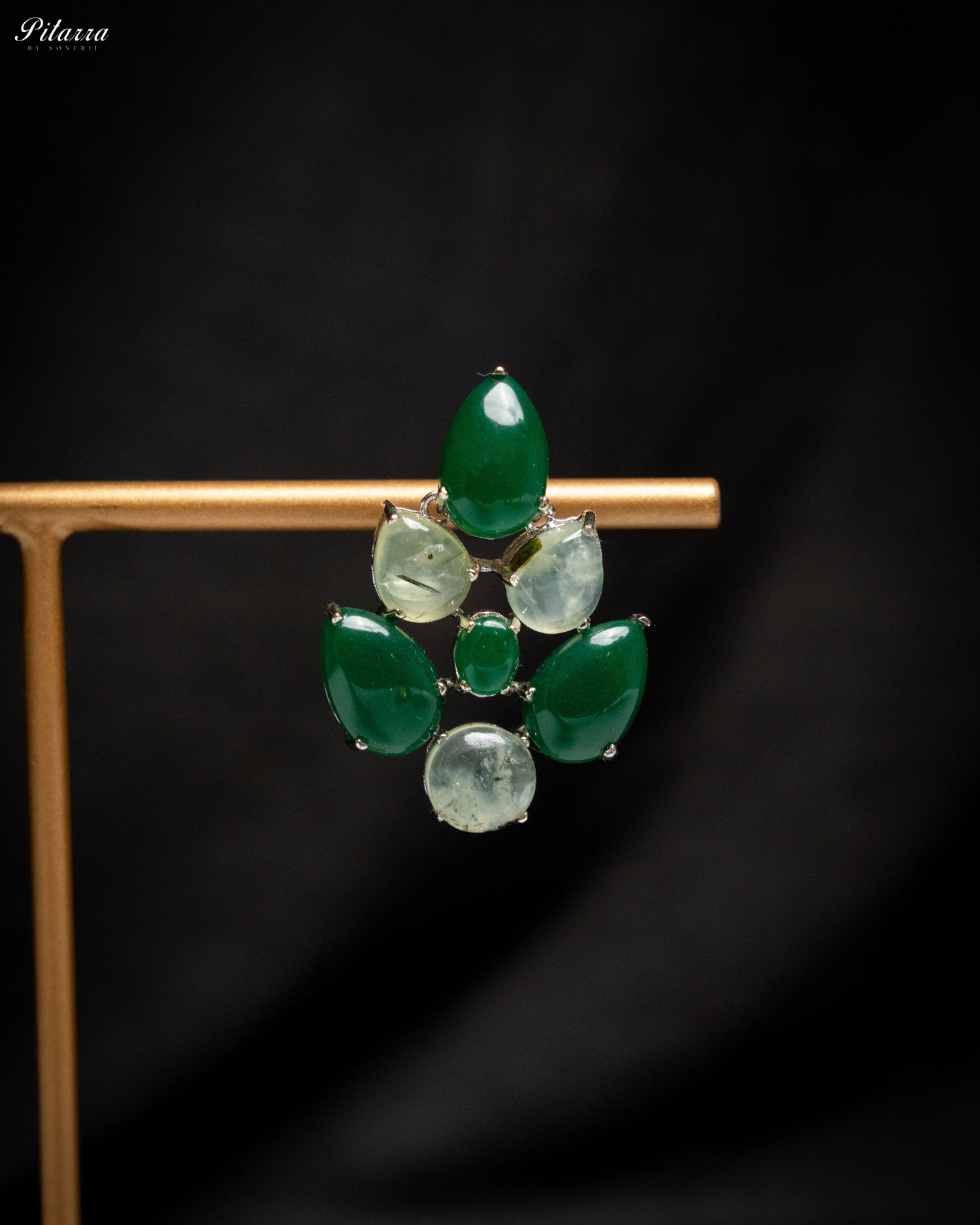 White Green Ethnic Stud Earrings
