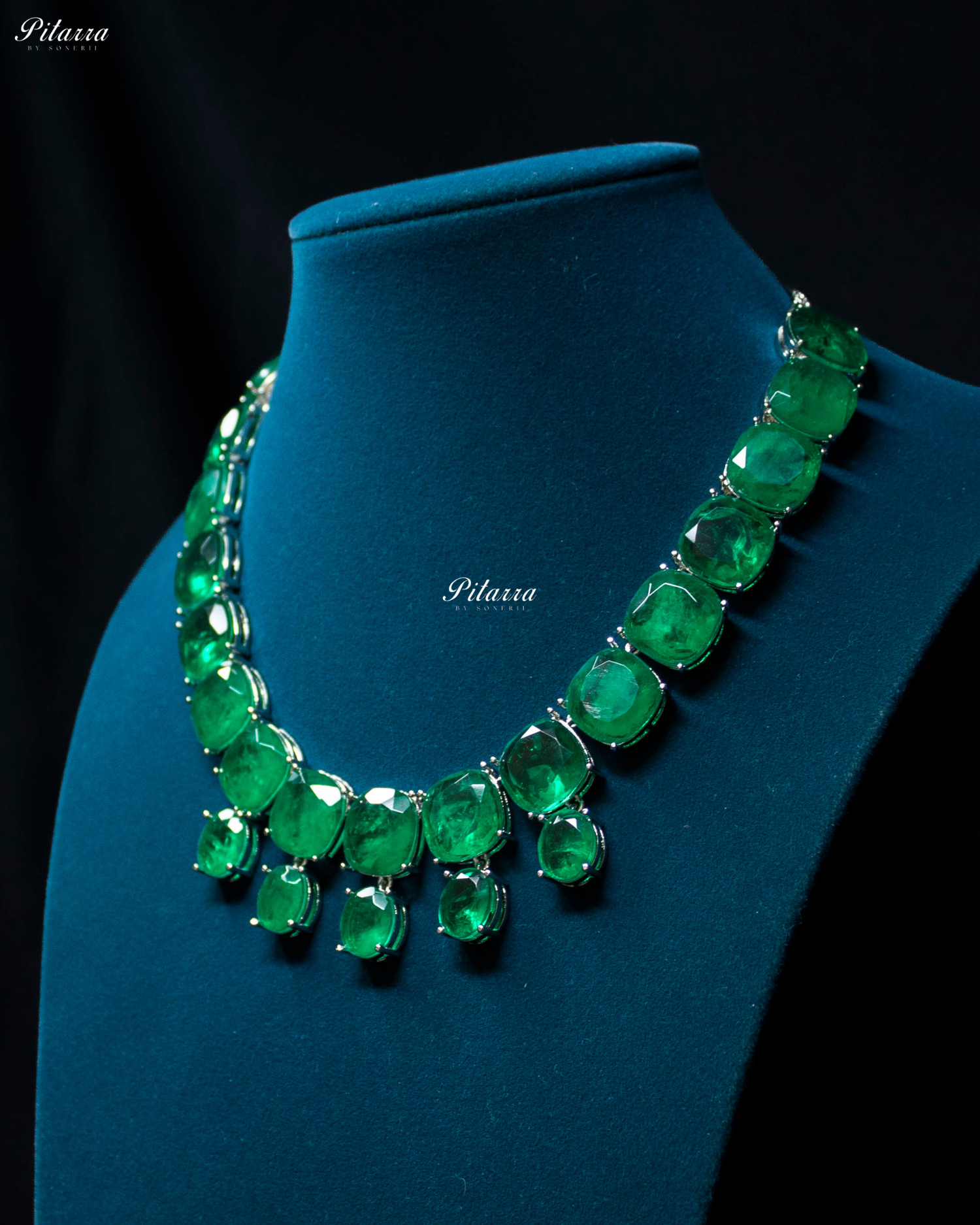 Emerald Square Stone Premium Crystal Necklace Set