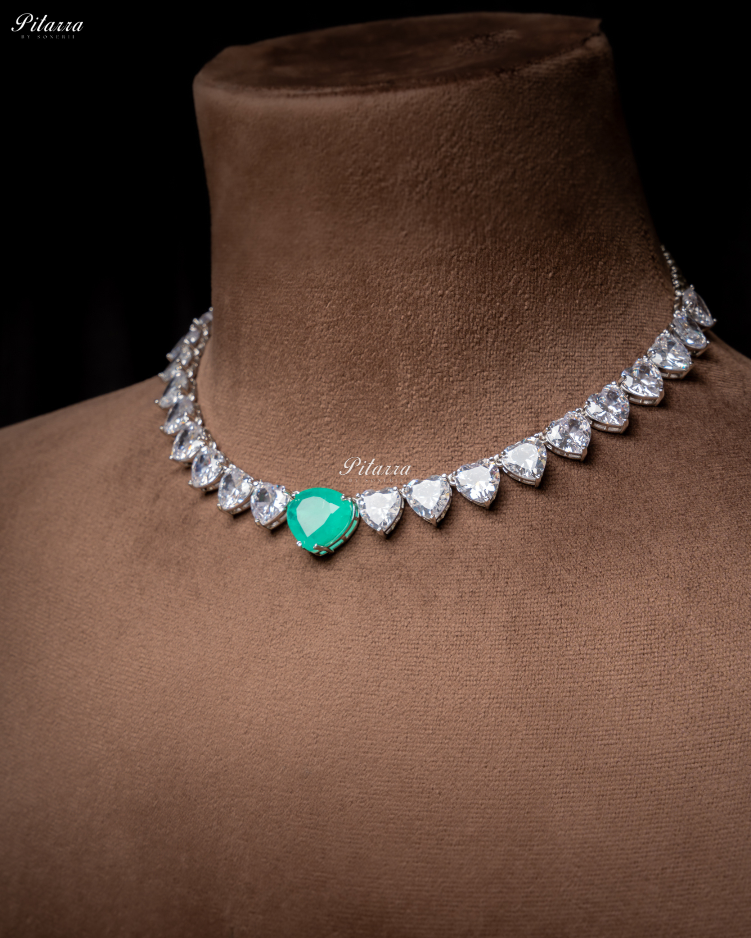 Mint Green Stone White Heartline Zircon Necklace Set