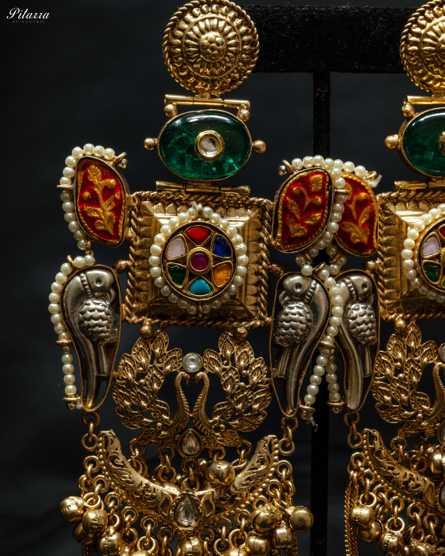 Golden Peacock Ethnic Kundan Dangle Earrings