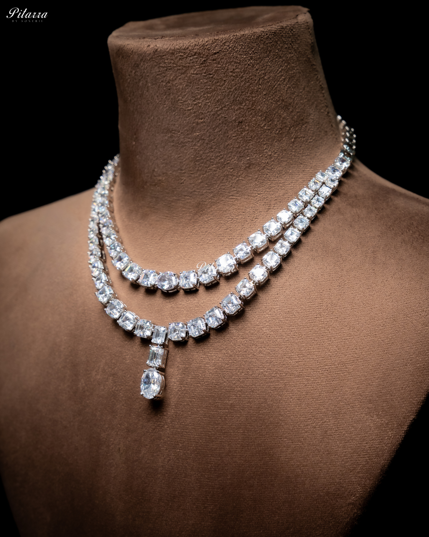 White Two Layer Square Drop Statement Necklace Set