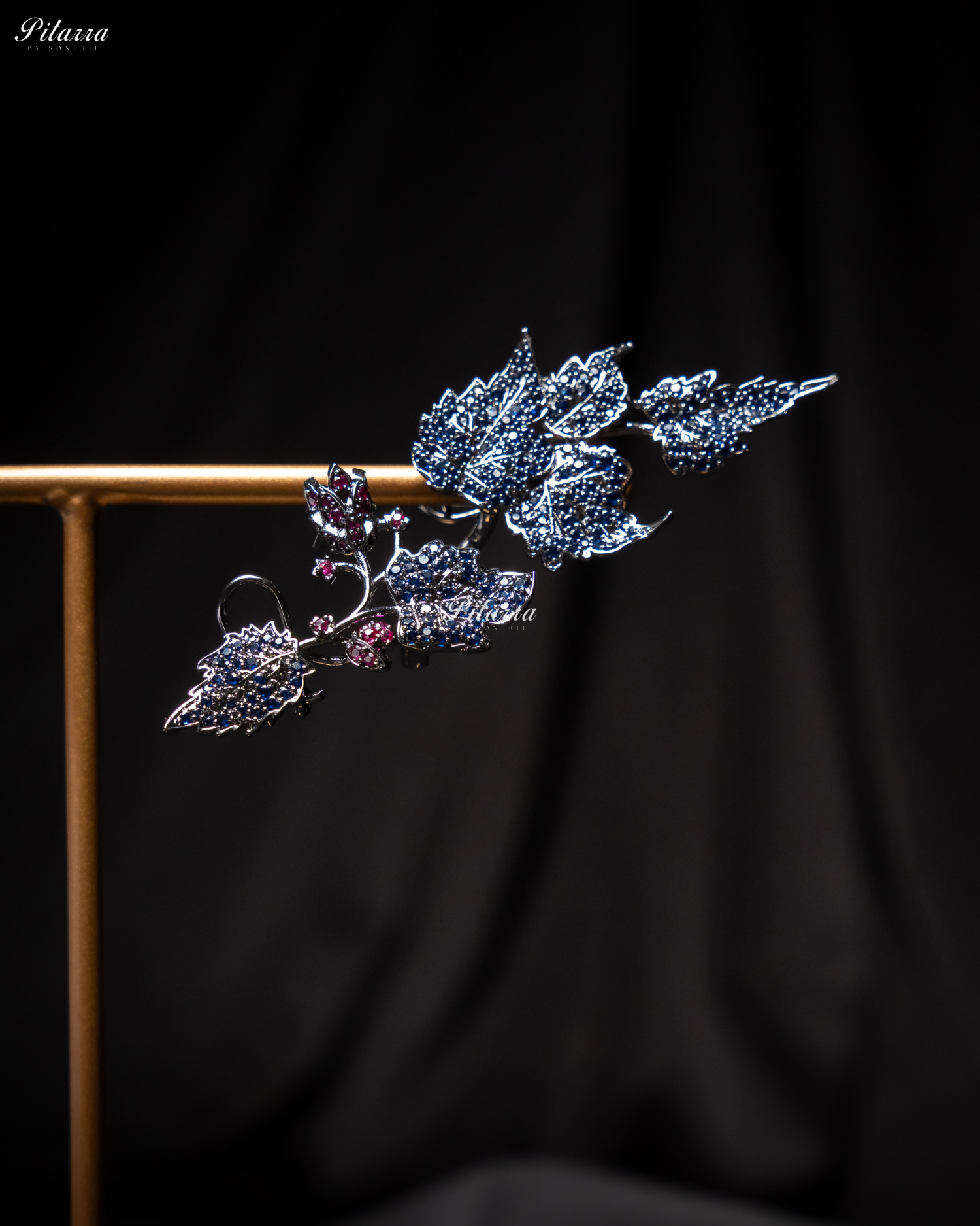 Blue Unique Leaf Shaped Crystal Earrings