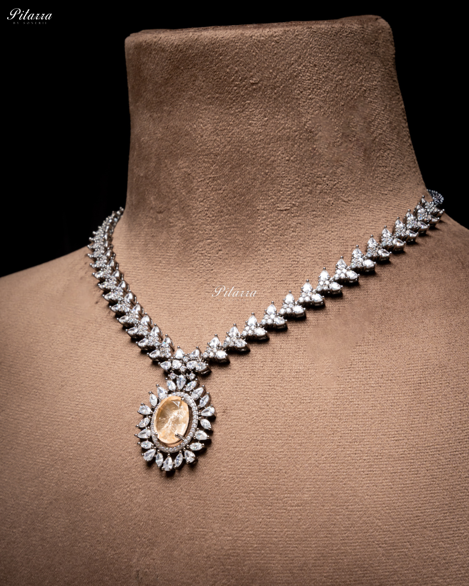 Peach Color Stones Dazzling Cubic Zirconia Necklace Set