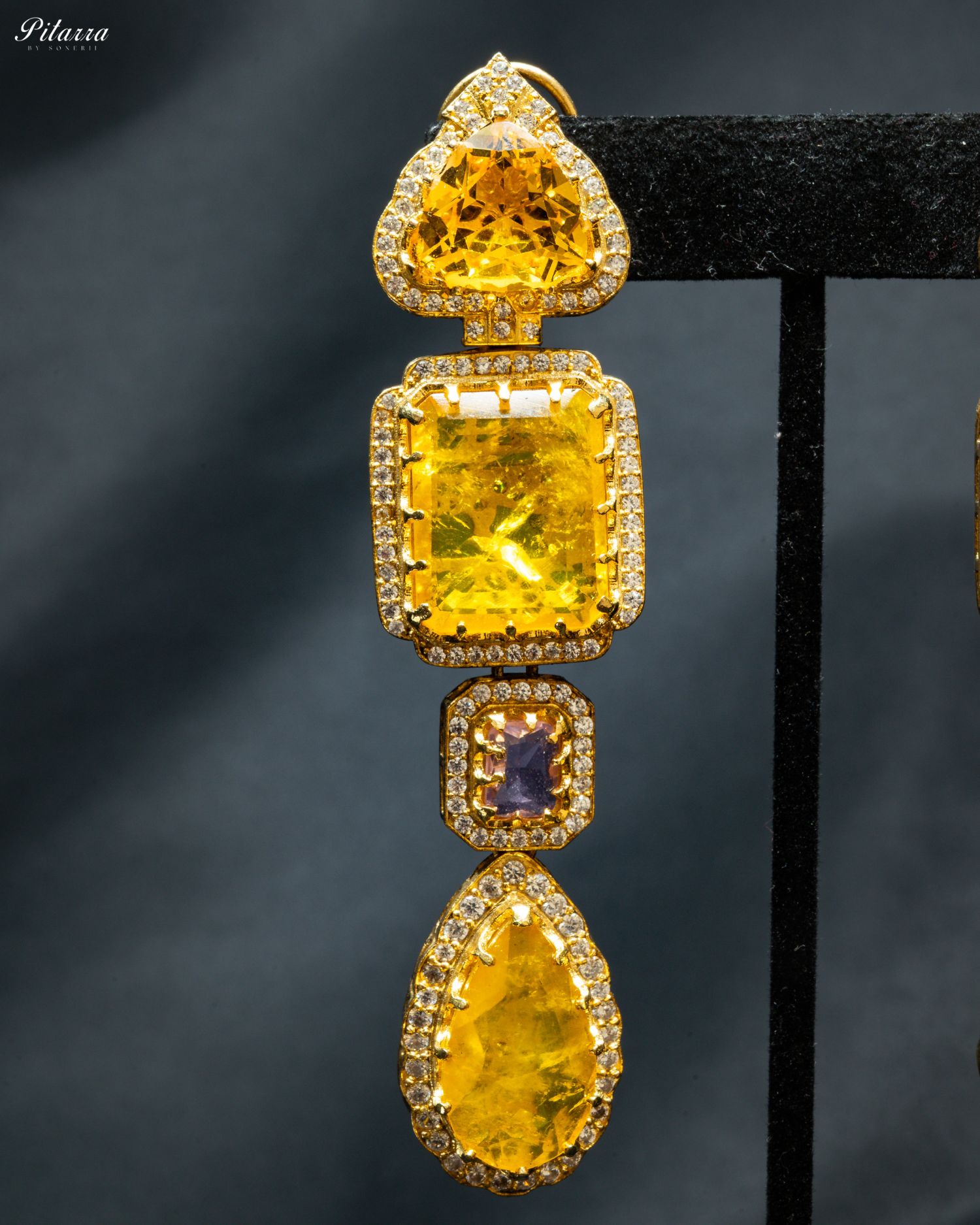 Yellow Stone Long Doublet Earrings