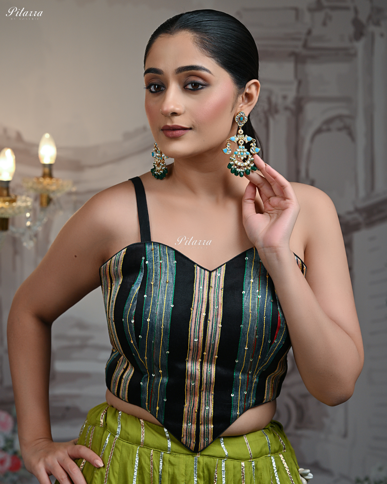 Firoza Stone Kundan Chandbaali Earrings