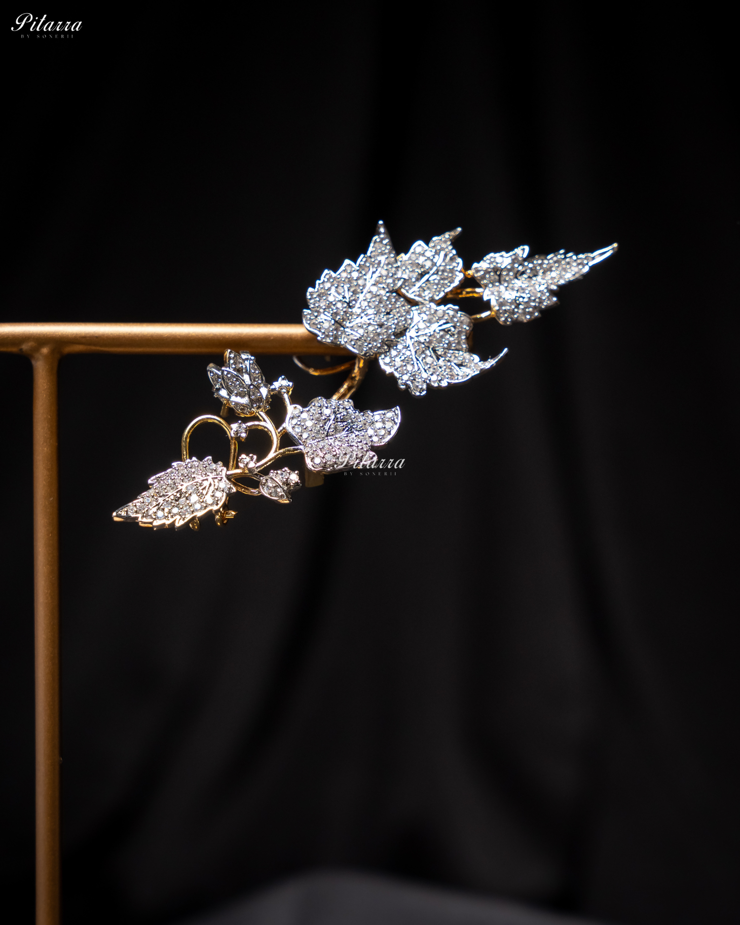 Silver - Golden Unique Leaf Shaped Crystal Earrings