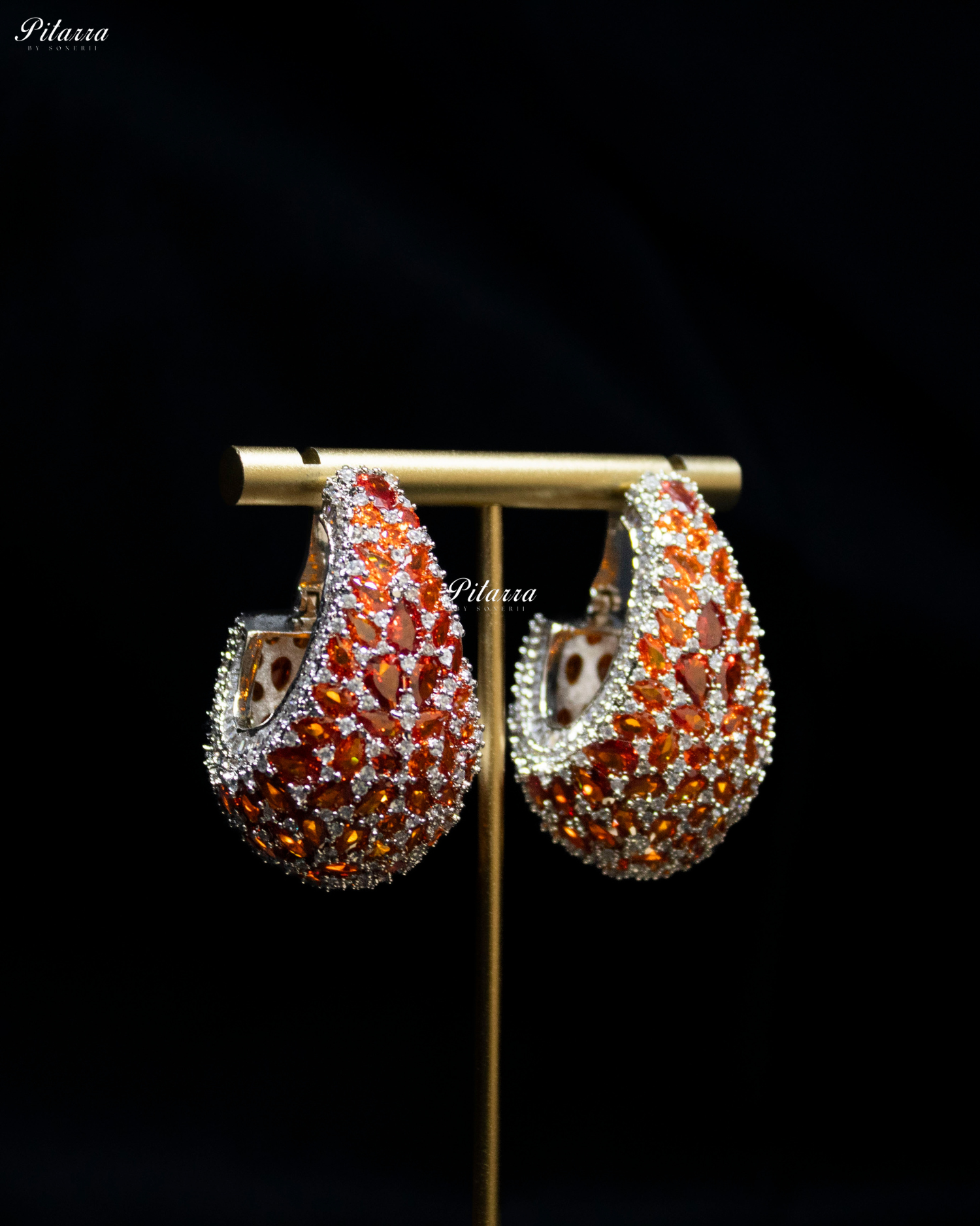 Orange Teardrop CZ Stud Earrings