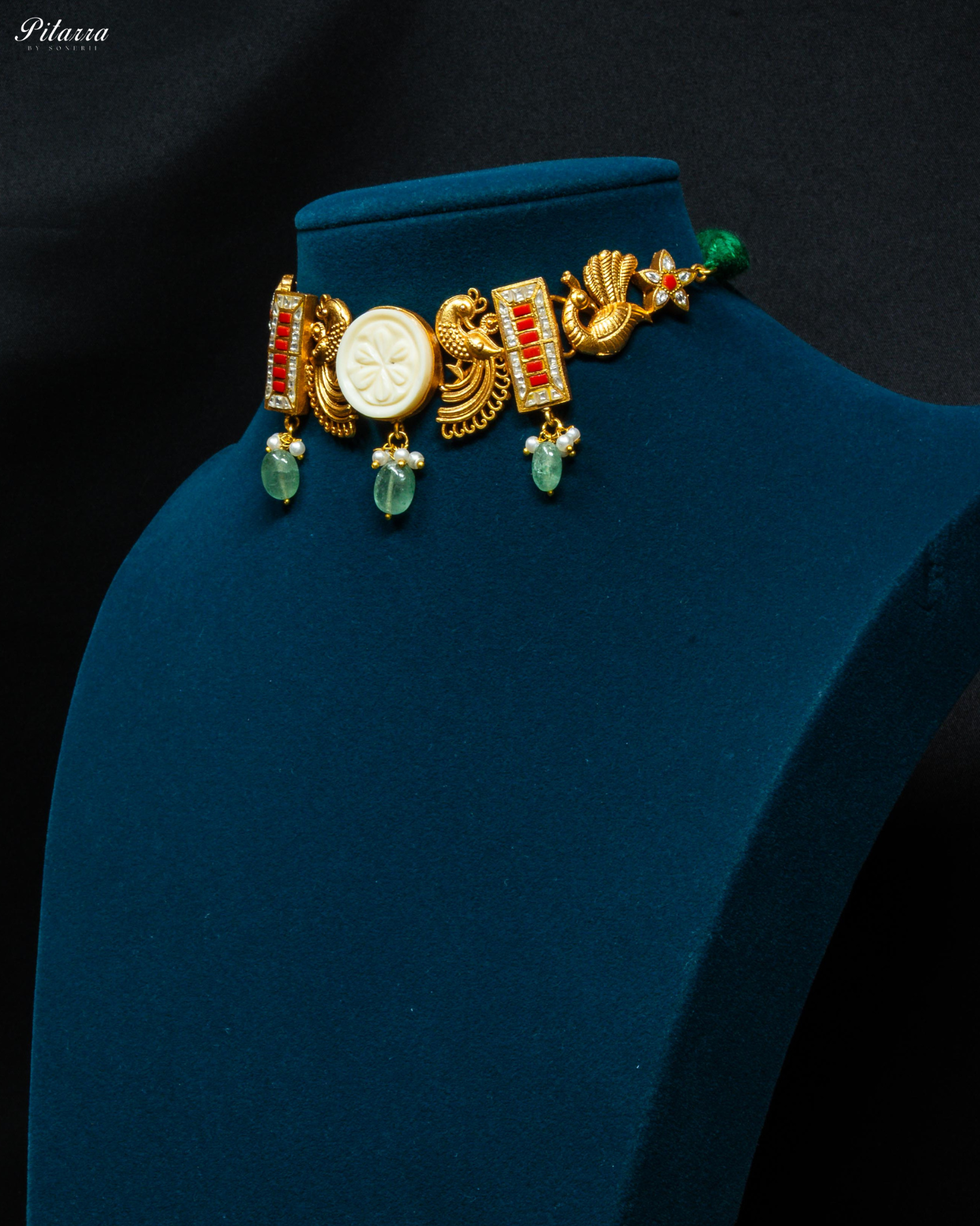 Golden Peacock Green Pearl Fusion Necklace Set