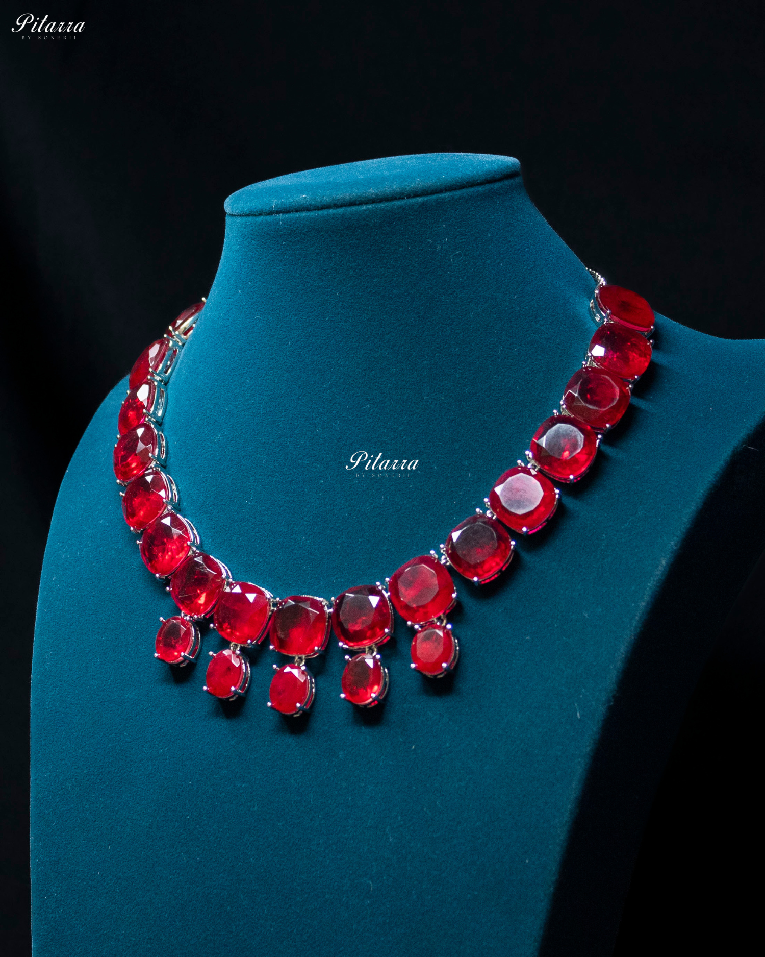 Ruby Square Stone Premium Crystal Necklace Set