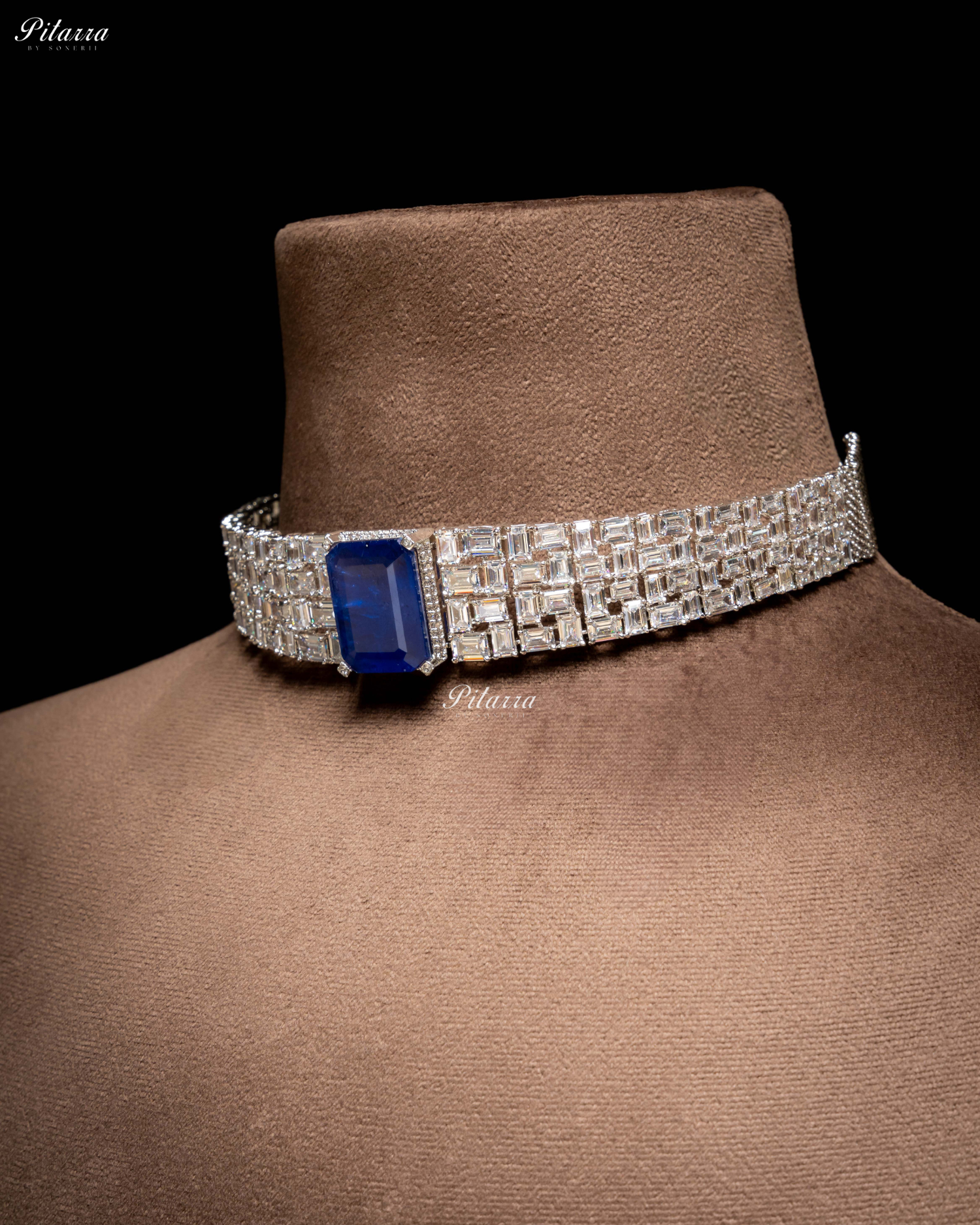Royal Blue Sapphire Stones Crystal Choker Set