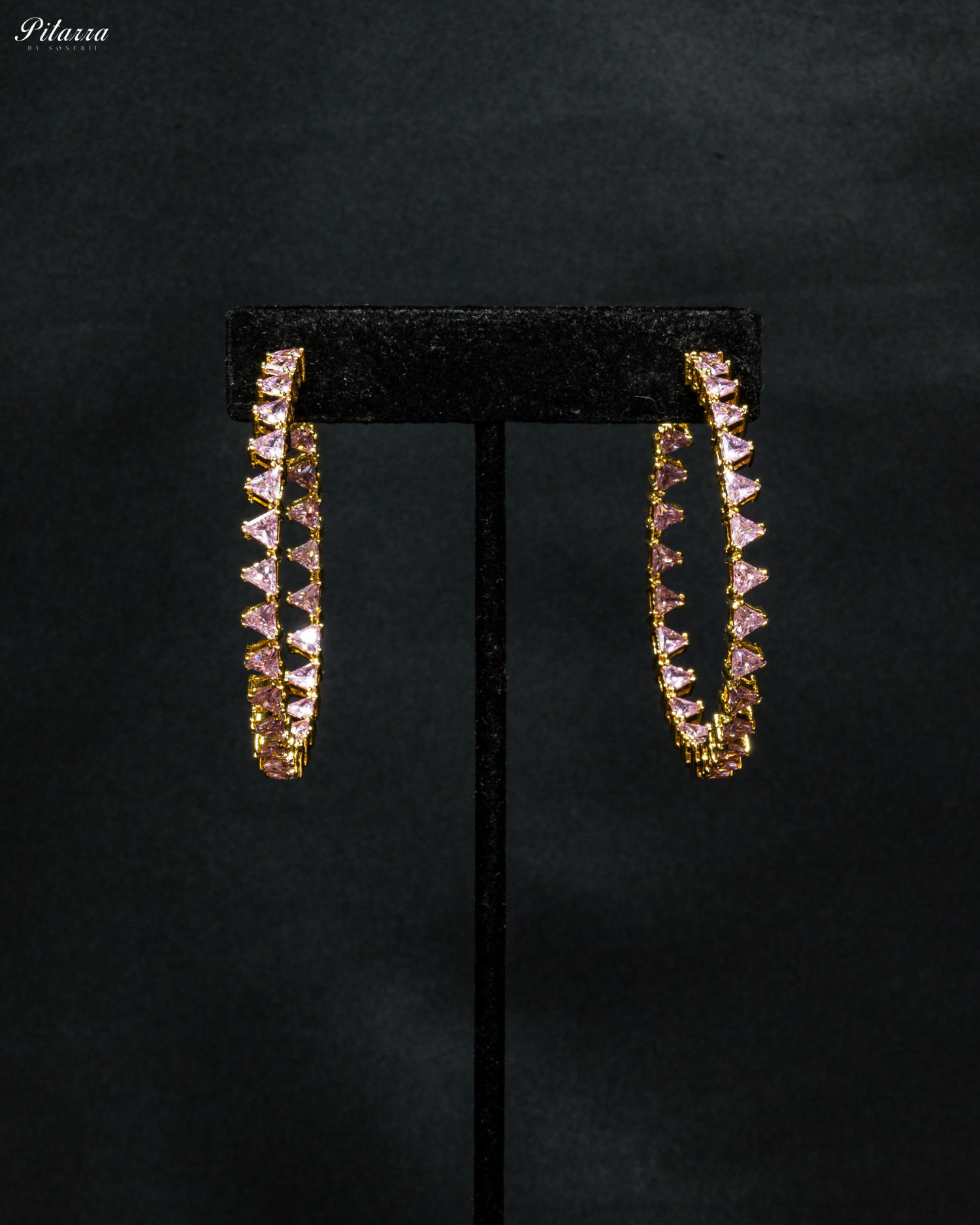 Red Stone Gold Finish Crystal Hoop Earrings