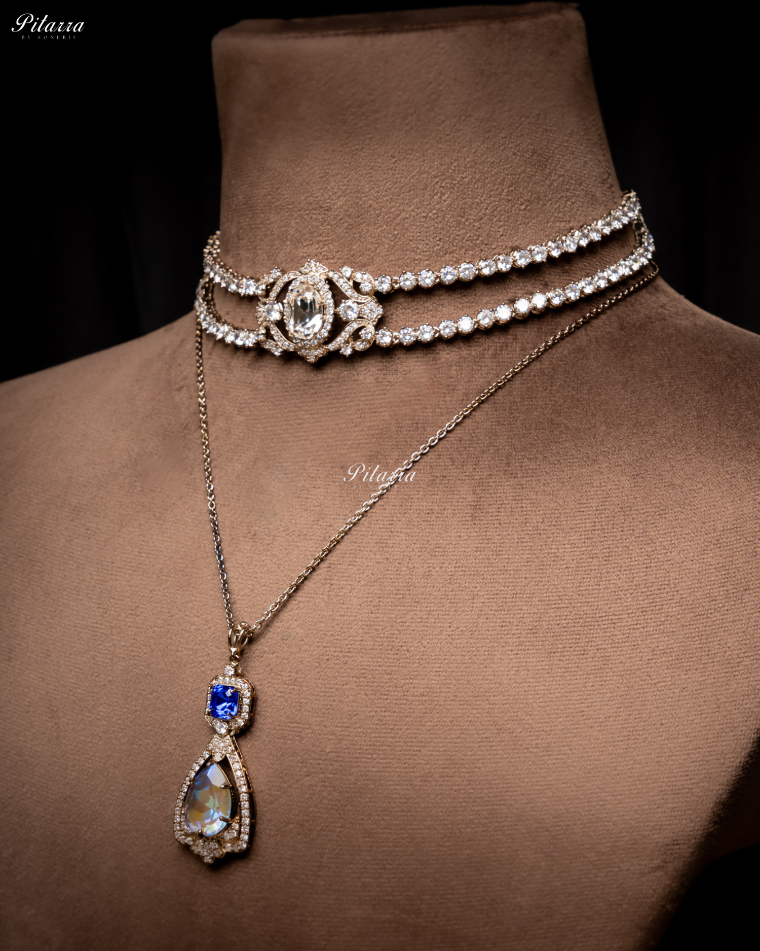 Blue Stone Layered Zircon Necklace Set
