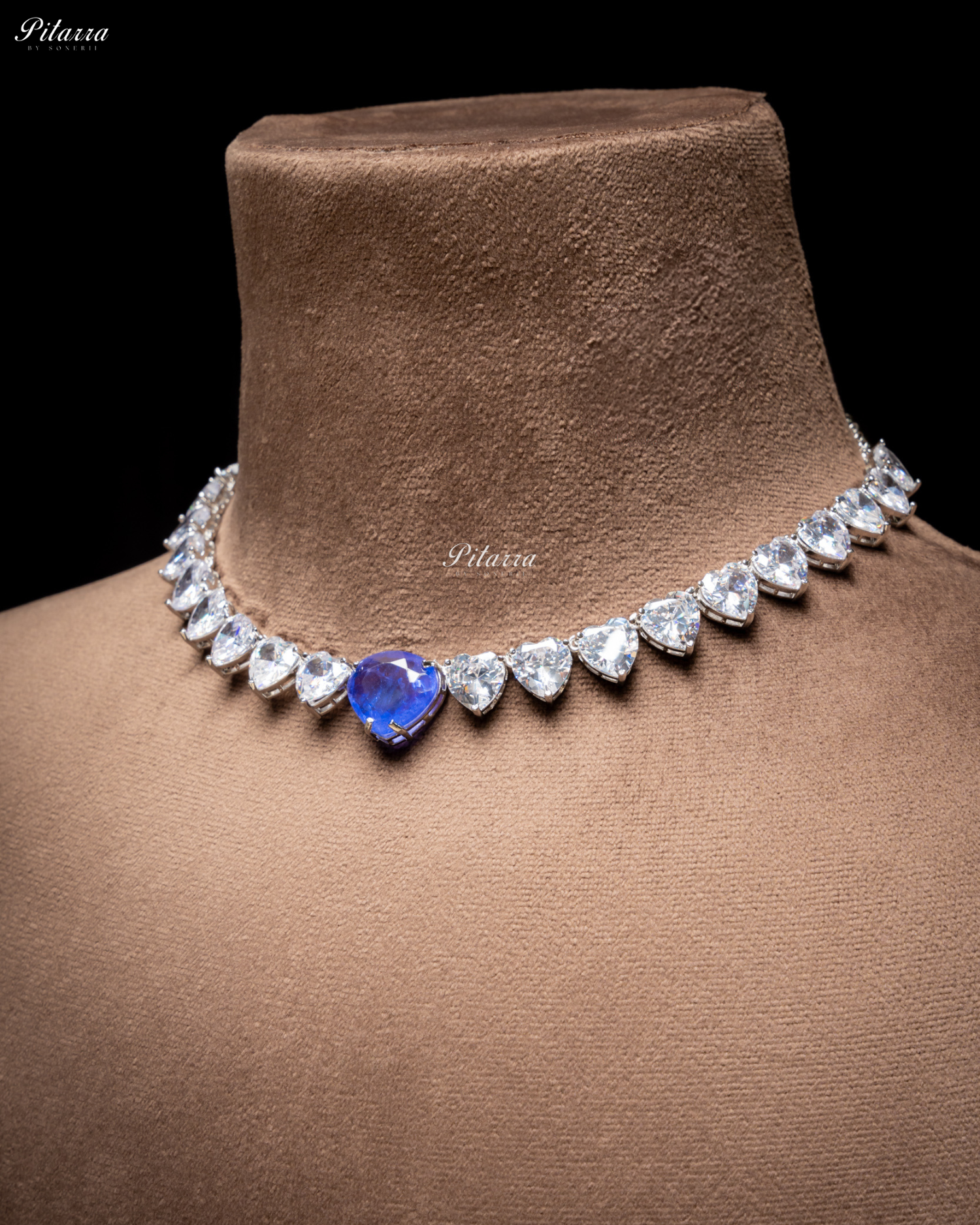 Blue Stone White Heartline Zircon Necklace Set