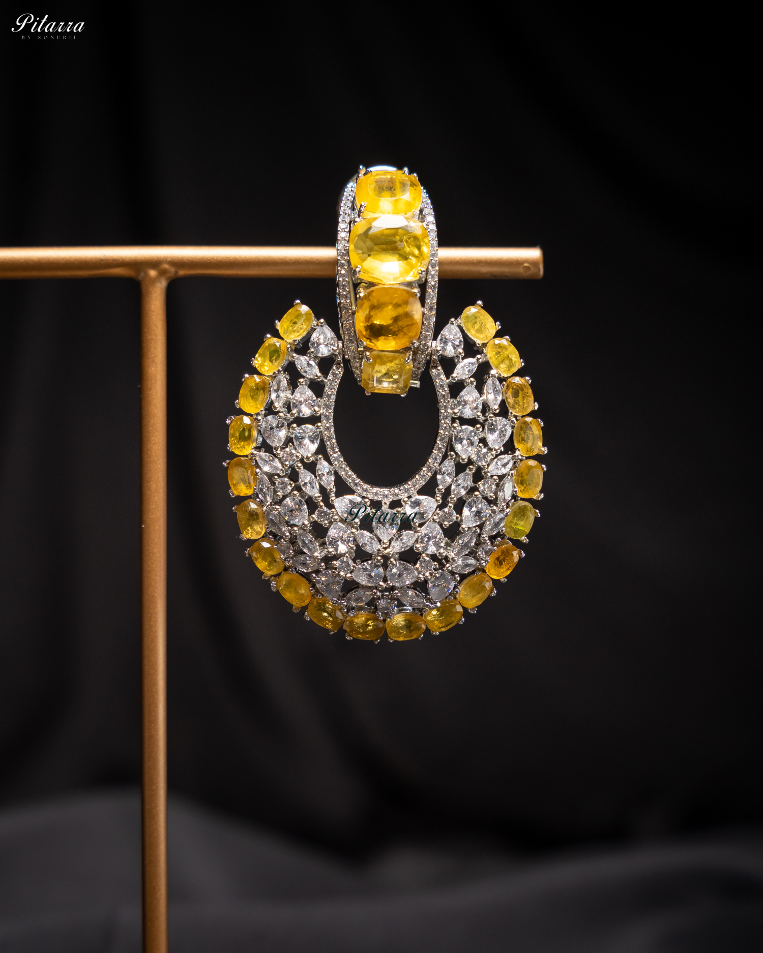 Yellow Stone Yellow Layer Cubic Zirconia Dangler Earrings