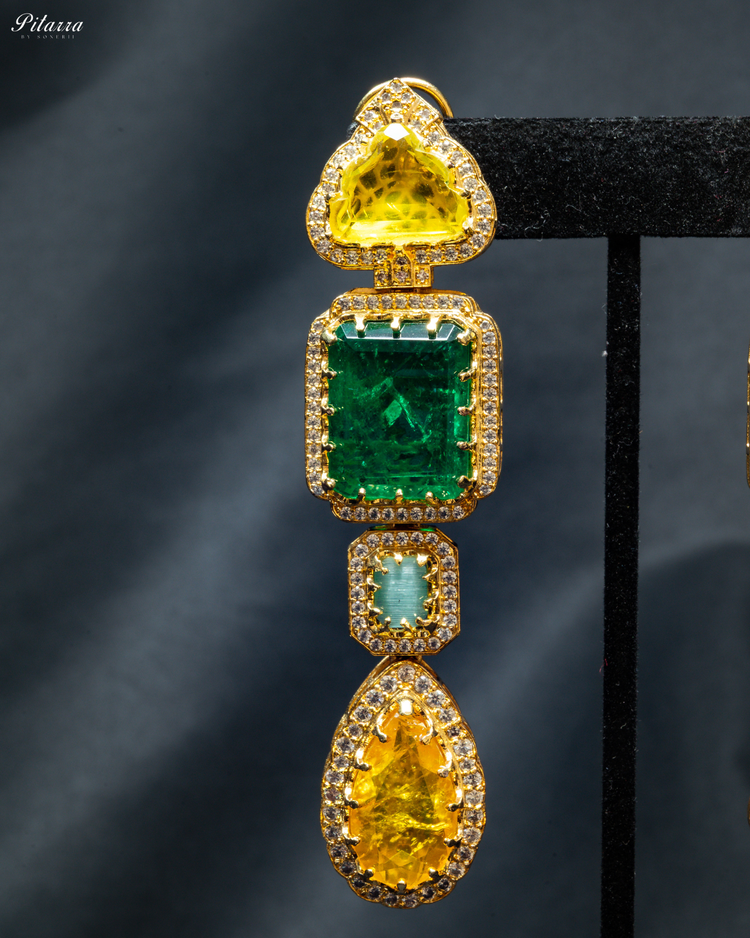 Green and Yellow Stone Long Doublet Earrings